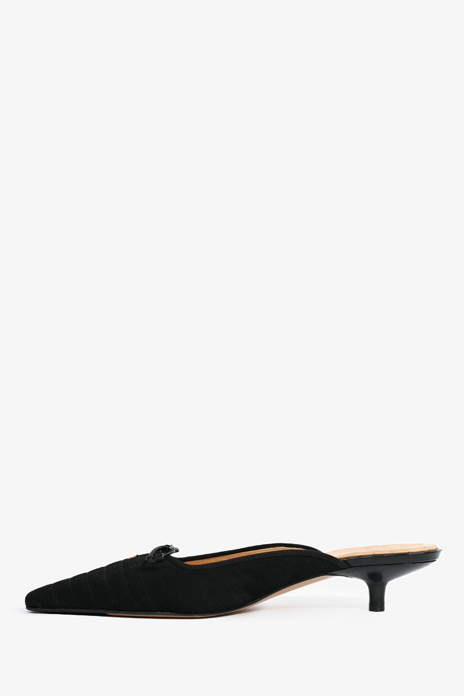 Chanel™ Black Quilted Fabric Pointed Toe Mules Size 38
