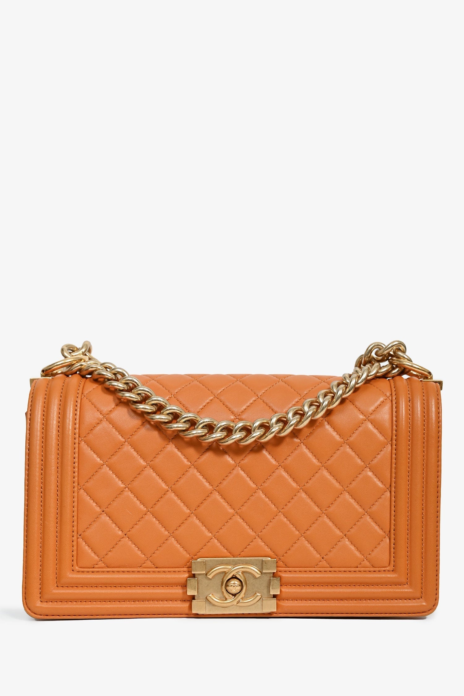 Chanel™ 2016-17 Orange Quilted Lambskin Medium Boy Bag