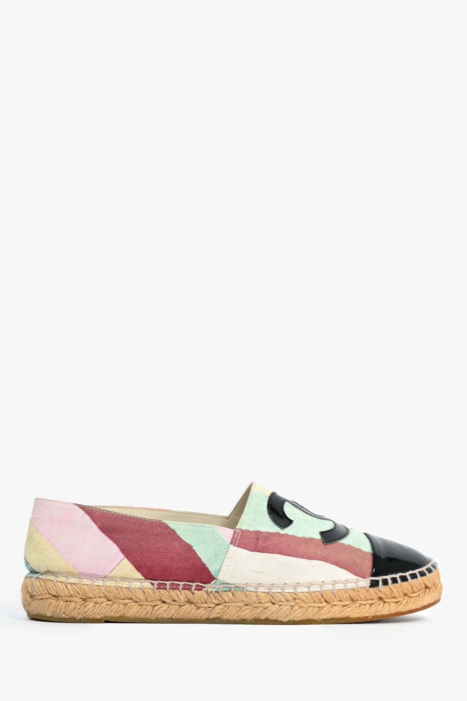 Chanel™ Multicolour Canvas/Black Patent CC Espadrilles Size 38