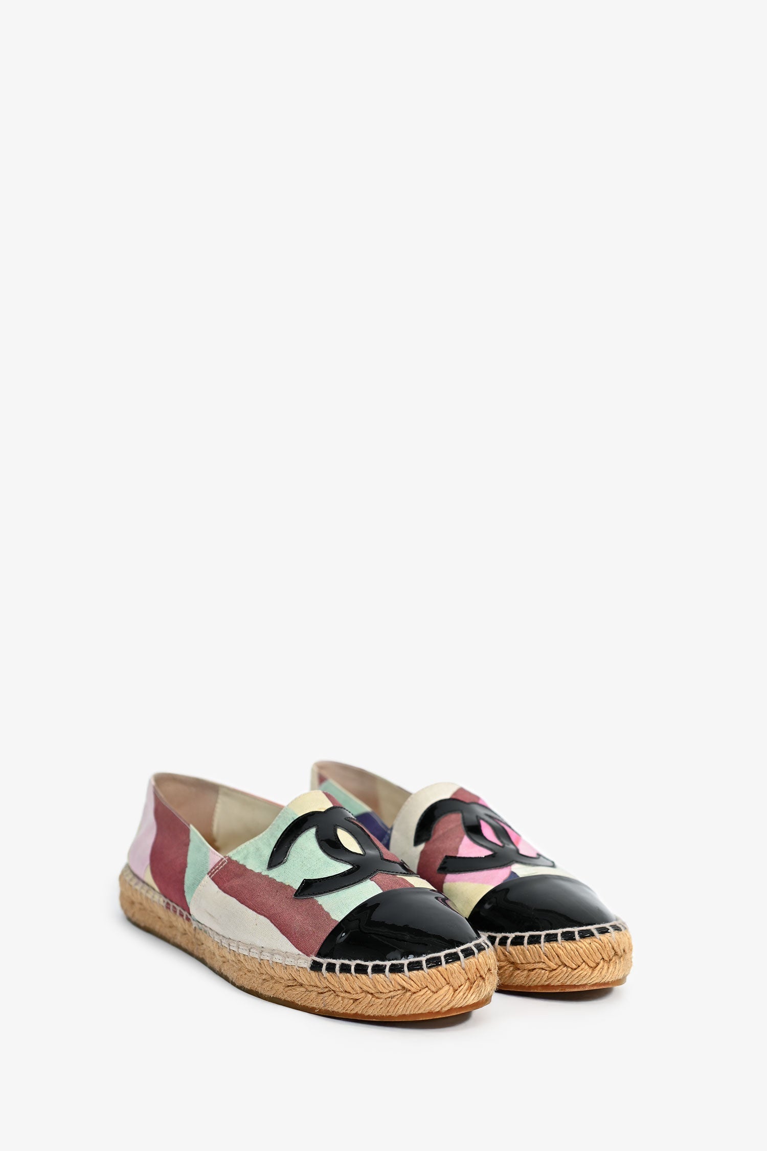 Chanel™ Multicolour Canvas/Black Patent CC Espadrilles Size 38