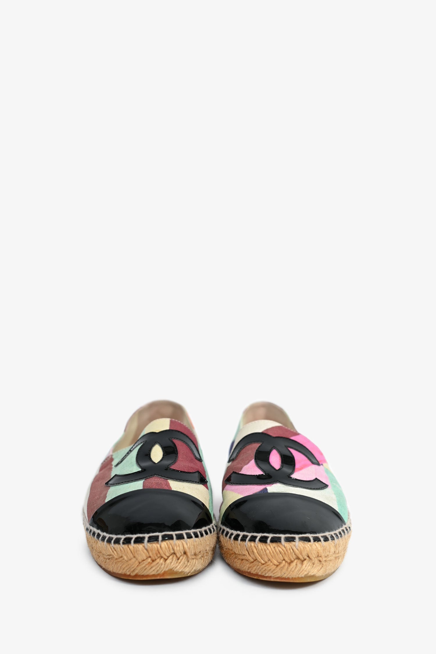 Chanel™ Multicolour Canvas/Black Patent CC Espadrilles Size 38