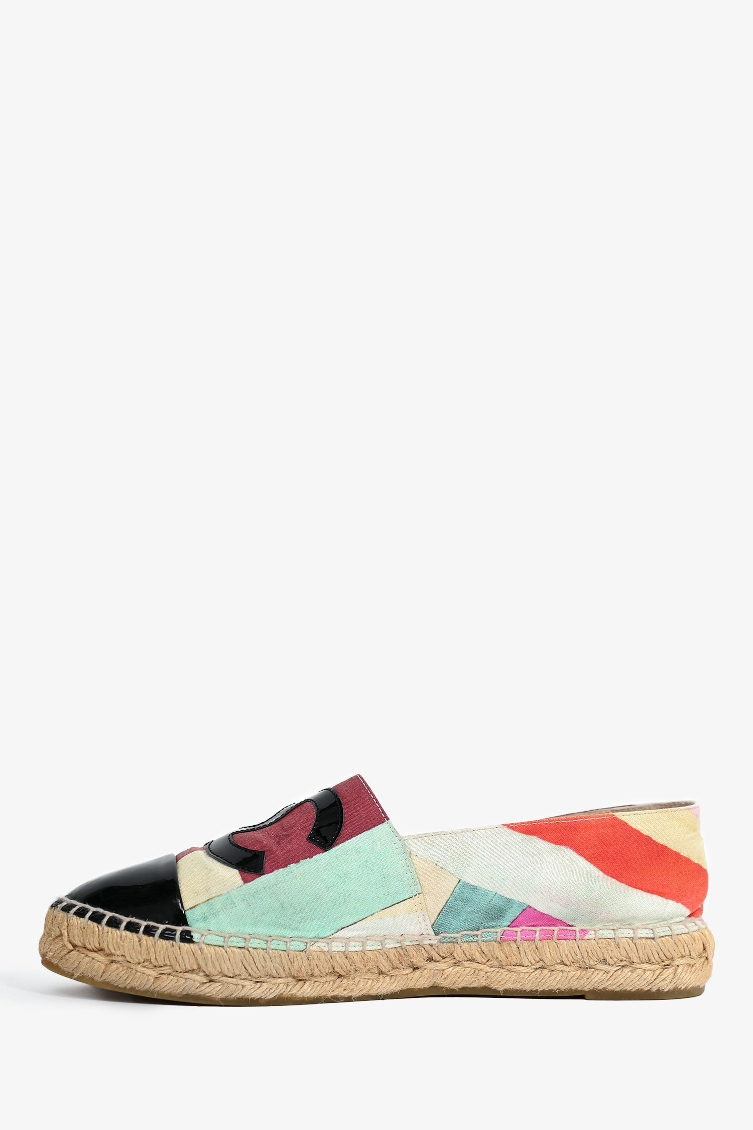 Chanel™ Multicolour Canvas/Black Patent CC Espadrilles Size 38