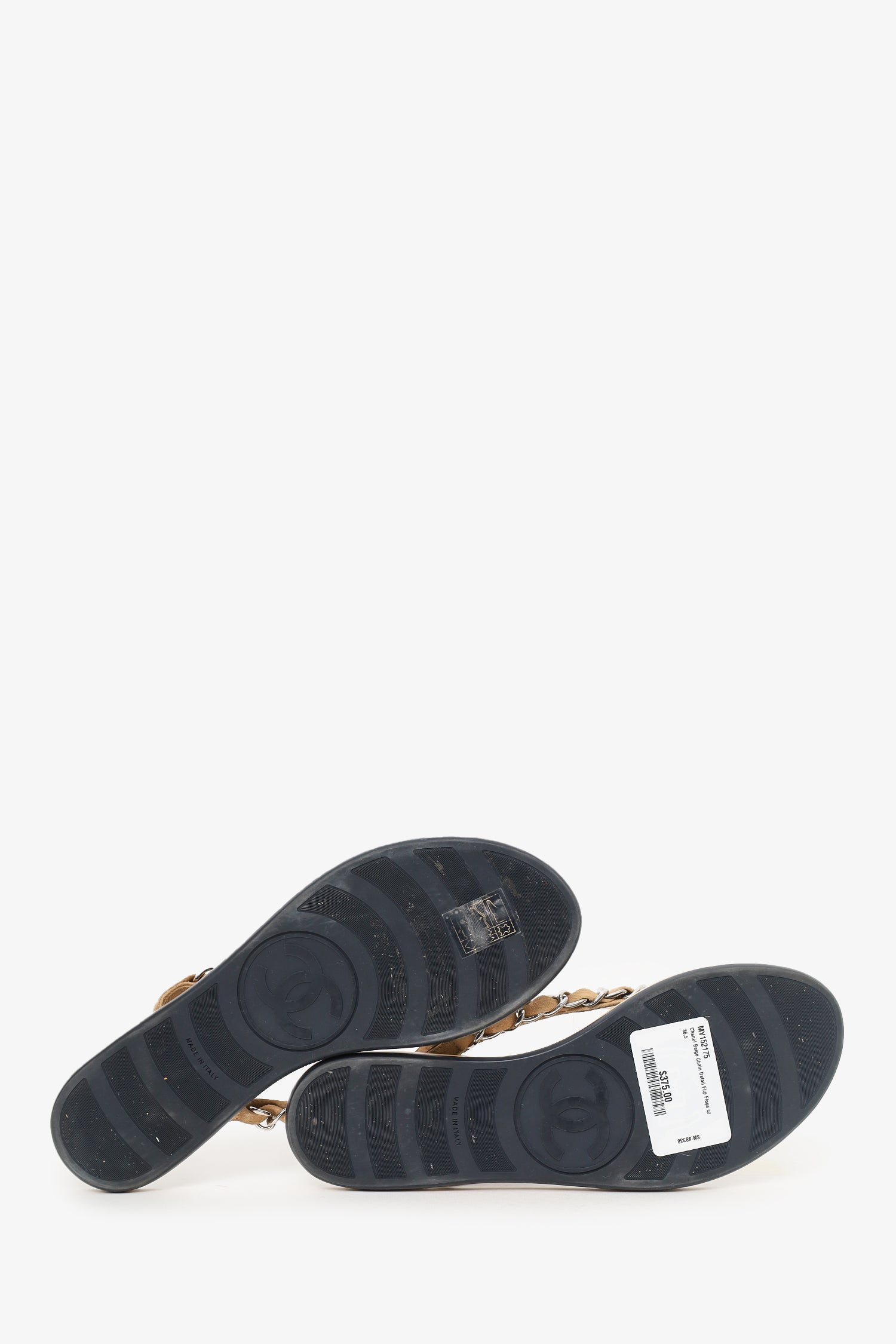 Chanel™ Beige Chain Detail Flip Flops Size 36.5