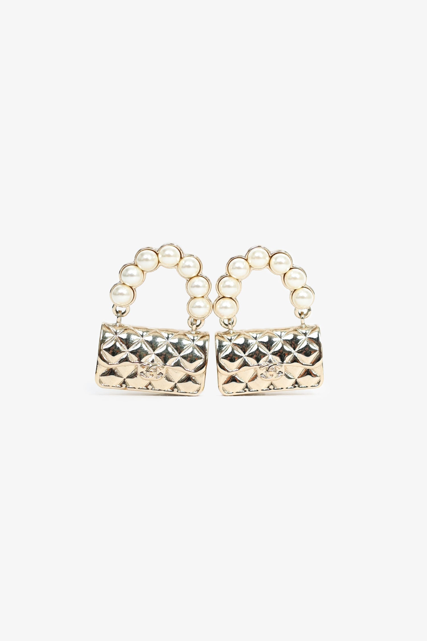 Chanel™ 2022 Champagne Gold Toned Flap Bag Earrings