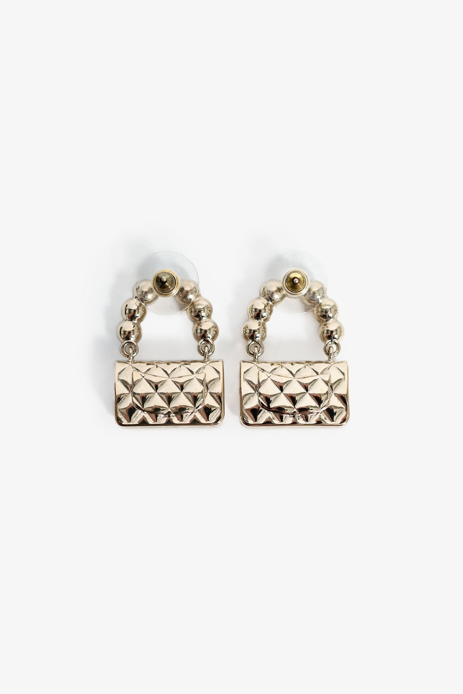 Chanel™ 2022 Champagne Gold Toned Flap Bag Earrings