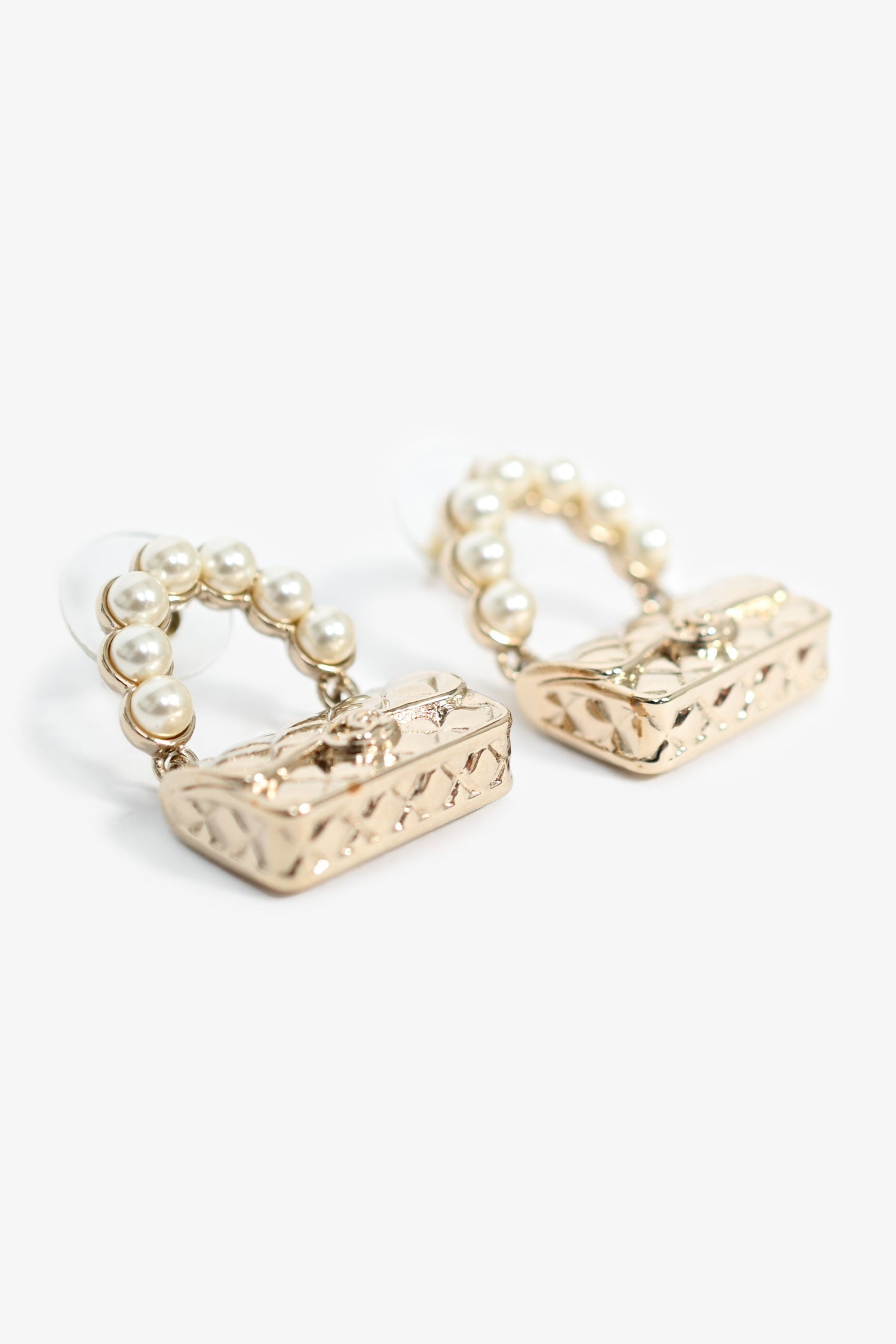 Chanel™ 2022 Champagne Gold Toned Flap Bag Earrings