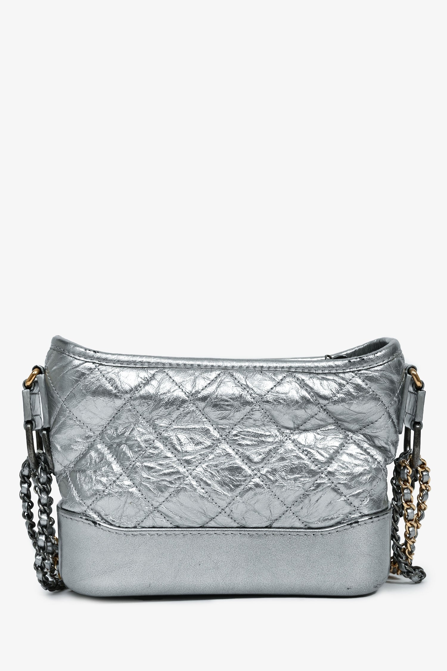 Chanel™ 2017-18 Silver Calfskin Small Gabrielle Hobo Multi-Chain Bag (As Is)