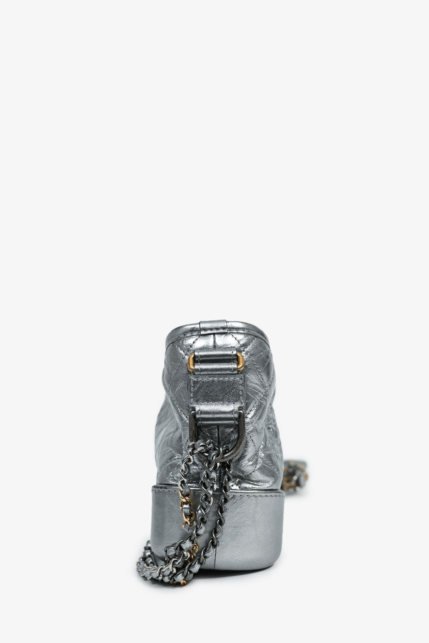 Chanel™ 2017-18 Silver Calfskin Small Gabrielle Hobo Multi-Chain Bag (As Is)