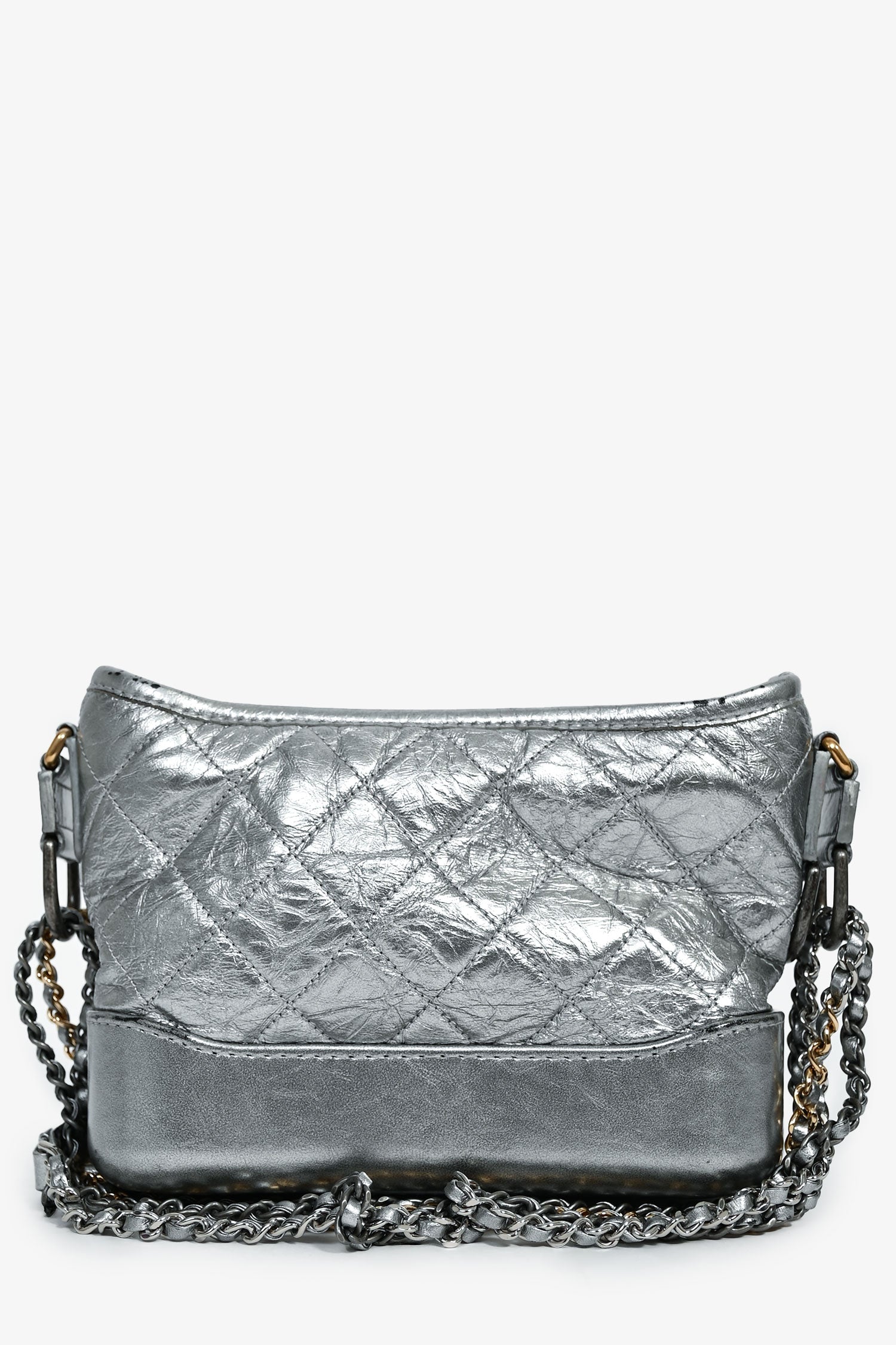 Chanel™ 2017-18 Silver Calfskin Small Gabrielle Hobo Multi-Chain Bag (As Is)