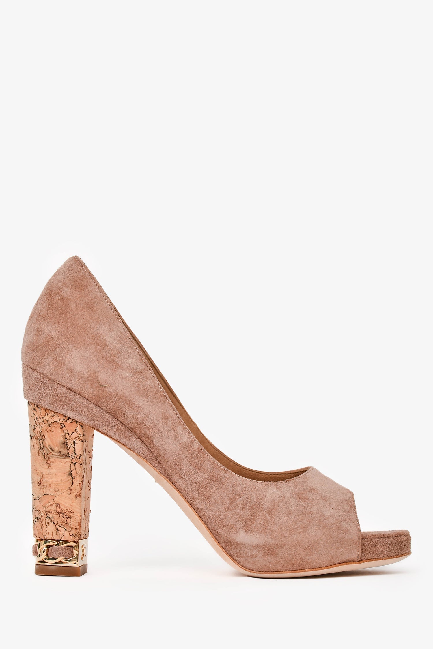 Chanel™ Beige Suede Leather Peep Toes Heels Size 36.5