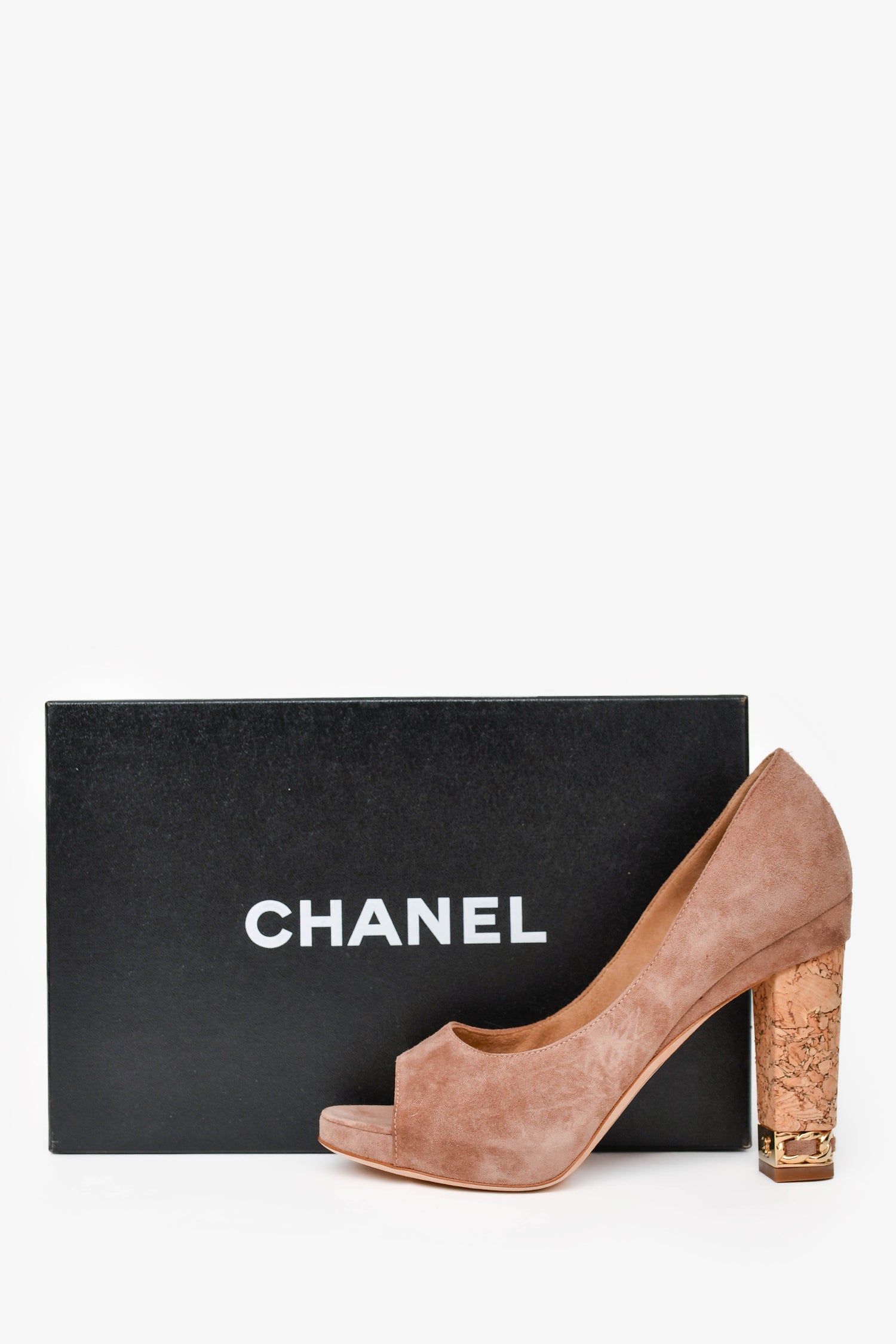Chanel™ Beige Suede Leather Peep Toes Heels Size 36.5