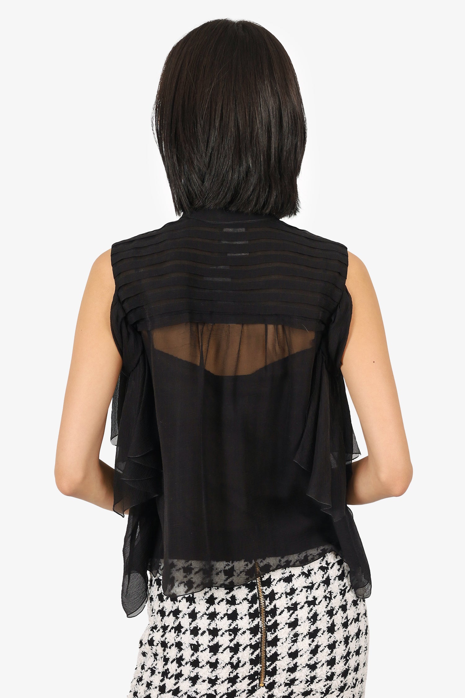 Chanel™ 06A Black Silk Ruffled Off-The-Shoulder Blouse Size 38