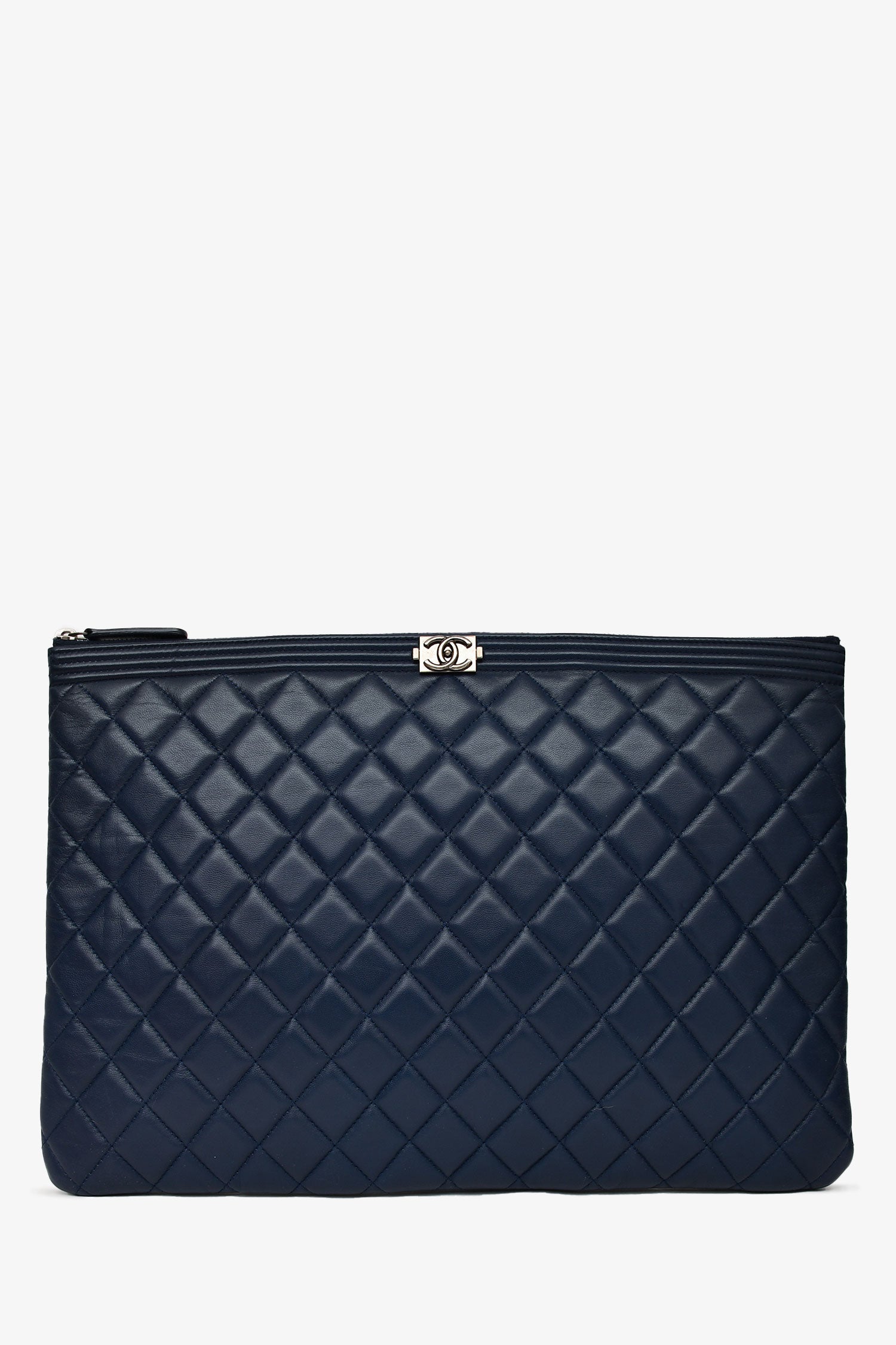 Chanel™ 2015-16 Navy Blue Quilted Lambskin Leather Large Zip O Case