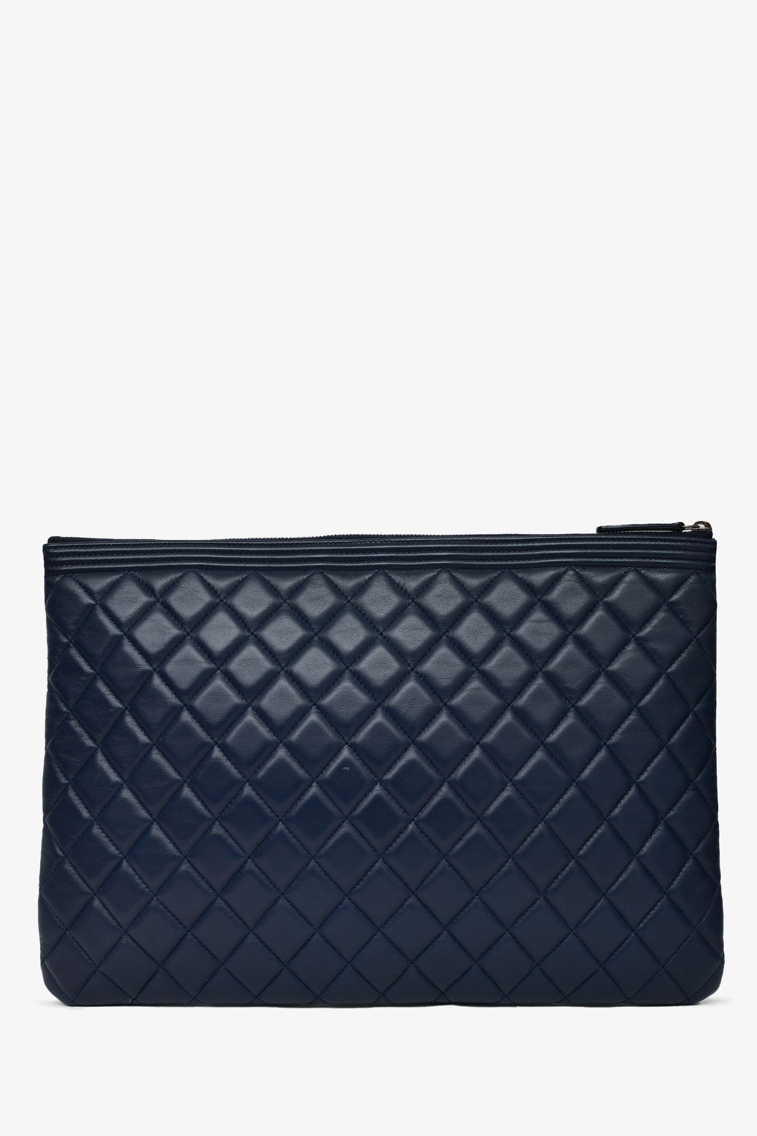 Chanel™ 2015-16 Navy Blue Quilted Lambskin Leather Large Zip O Case