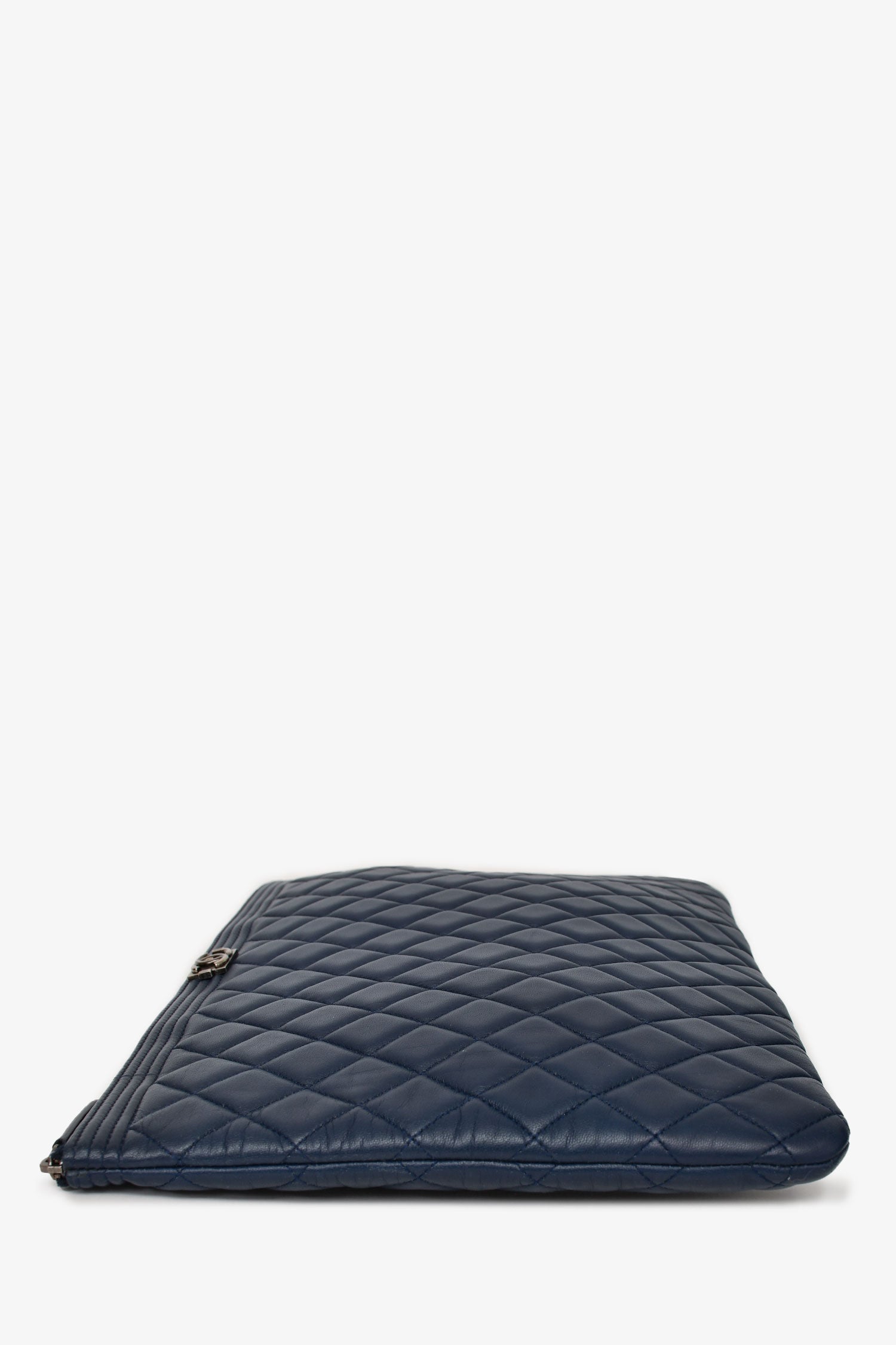 Chanel™ 2015-16 Navy Blue Quilted Lambskin Leather Large Zip O Case