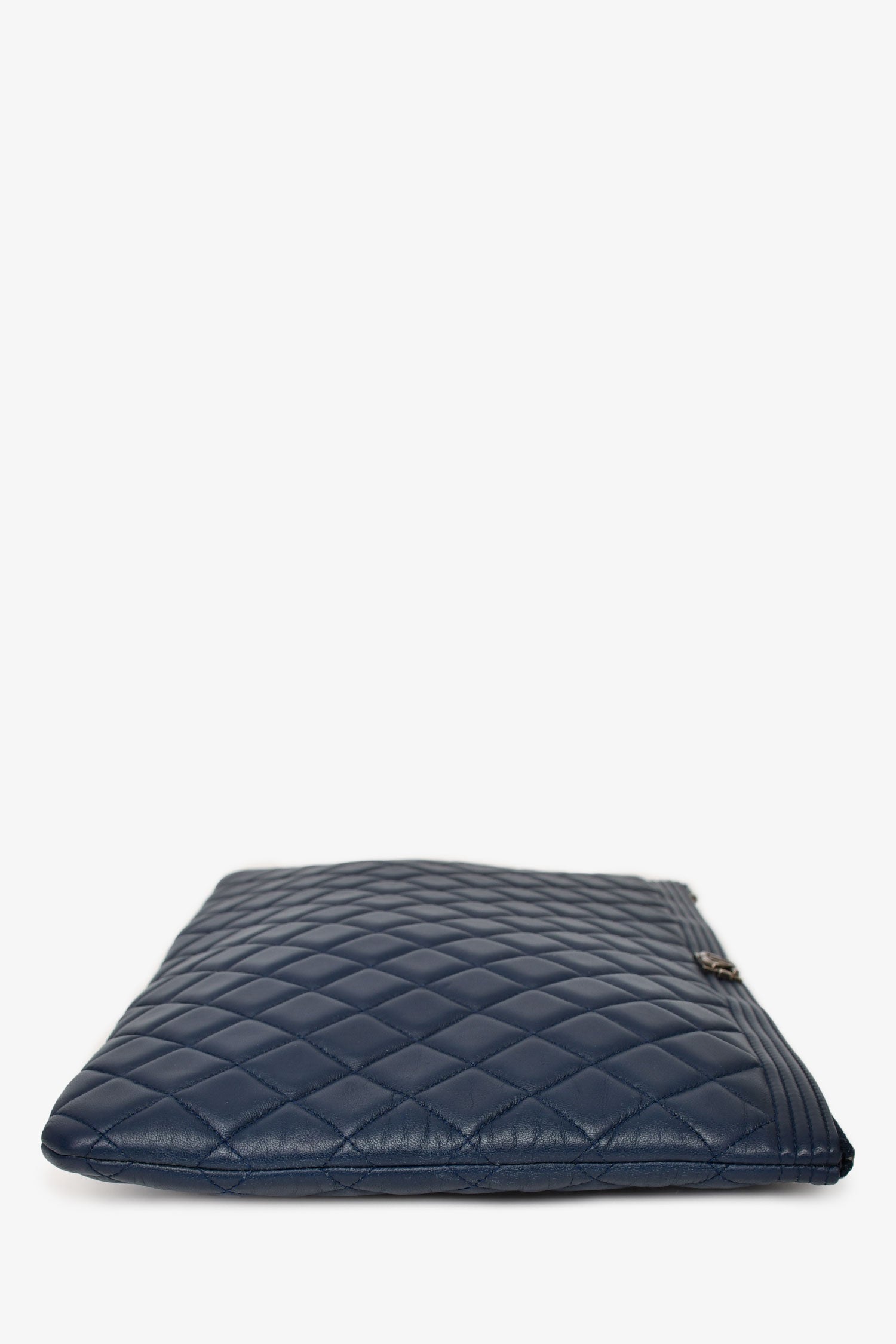 Chanel™ 2015-16 Navy Blue Quilted Lambskin Leather Large Zip O Case