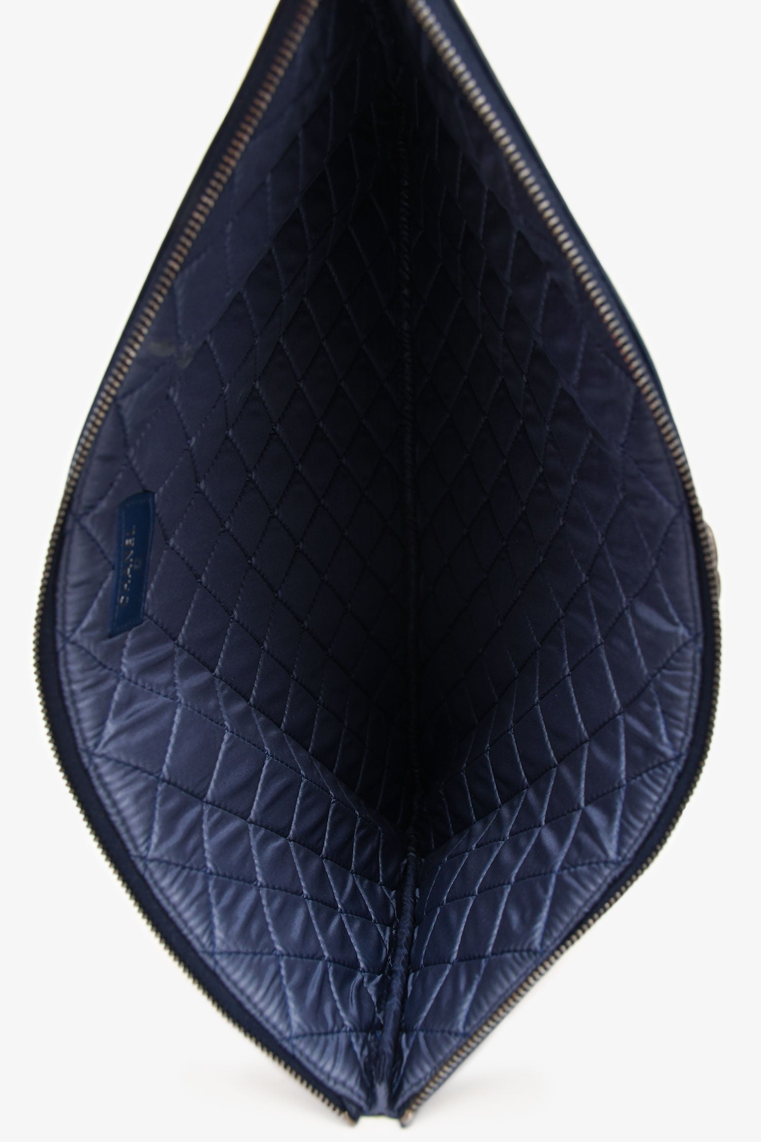 Chanel™ 2015-16 Navy Blue Quilted Lambskin Leather Large Zip O Case