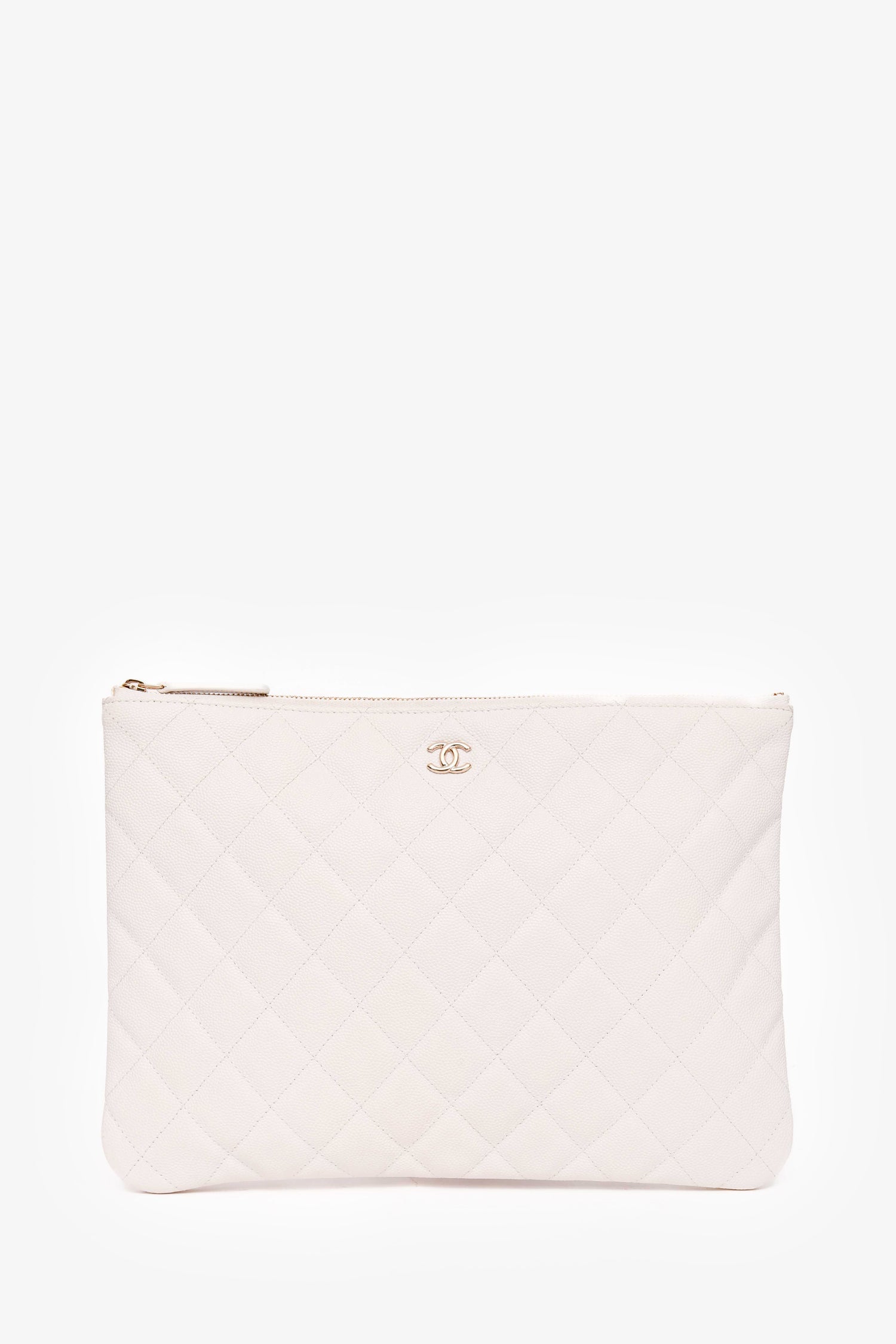 Chanel™ 2023 White Caviar Medium Classic Zipped Pouch