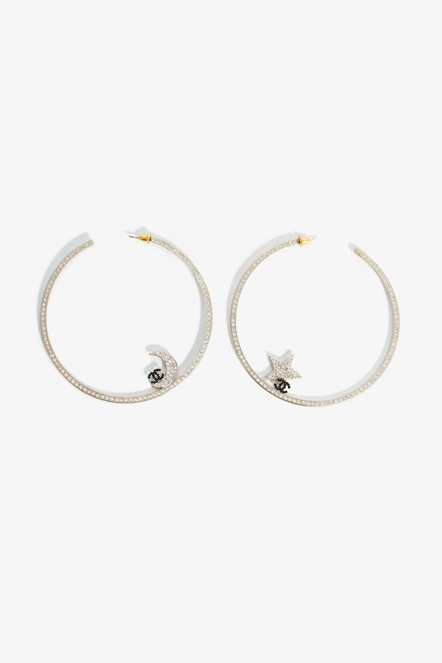Chanel™ 2008 Gold-Tone Crystal CC Moon Hoops