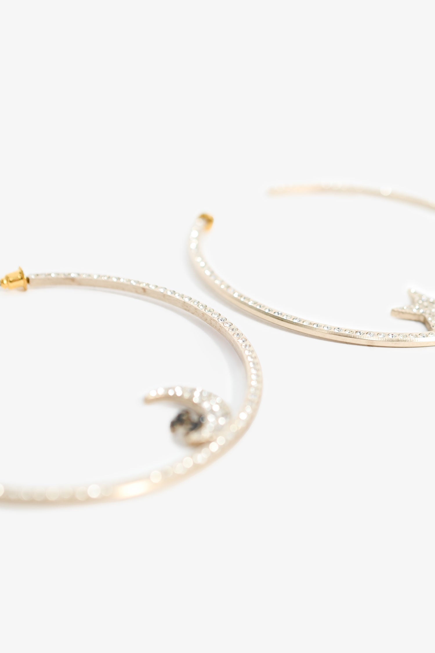 Chanel™ 2008 Gold-Tone Crystal CC Moon Hoops