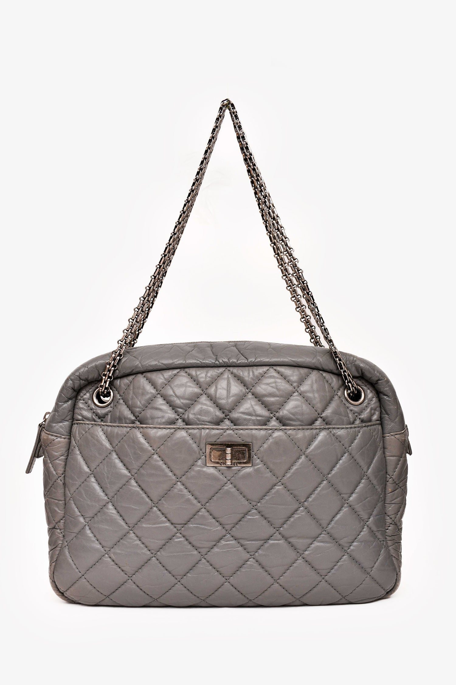 Chanel™ 2008-2009 Grey Crackled Leather Quilted Reissue Camera Bag (As Is)