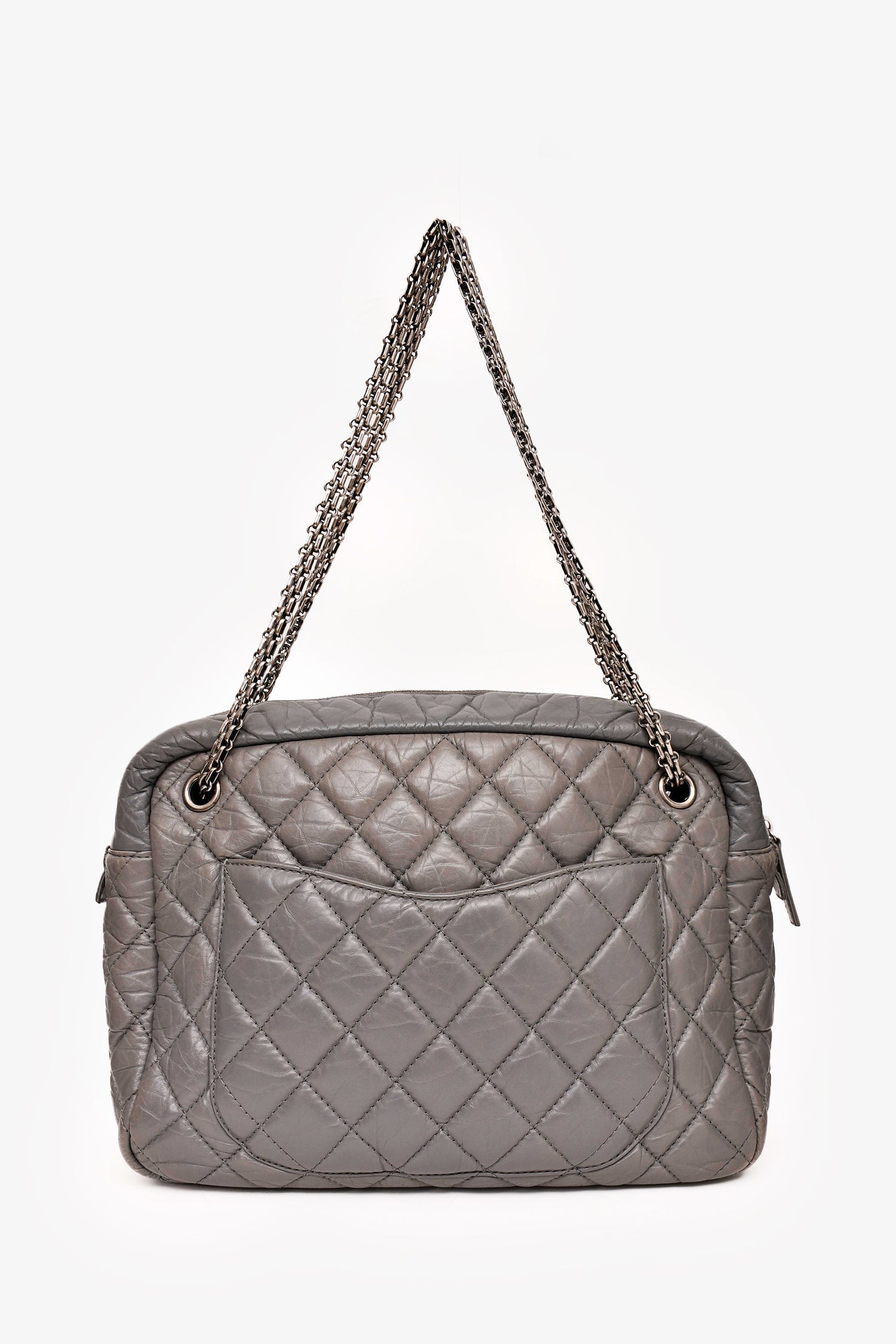 Chanel™ 2008-2009 Grey Crackled Leather Quilted Reissue Camera Bag (As Is)