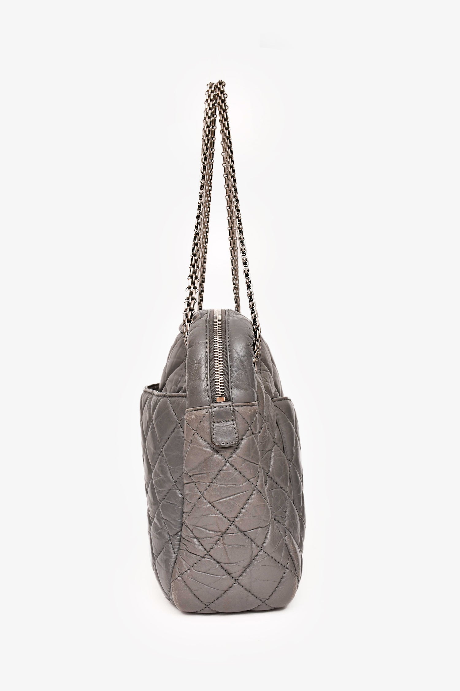 Chanel™ 2008-2009 Grey Crackled Leather Quilted Reissue Camera Bag (As Is)