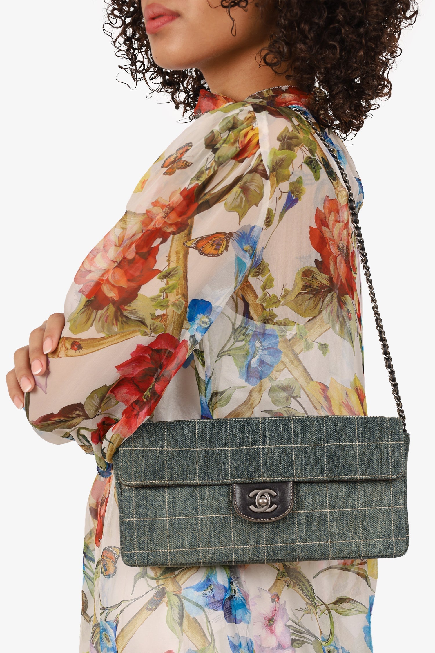 Chanel™ 2000-02 Blue Denim East West Chocolate Bar Shoulder Bag