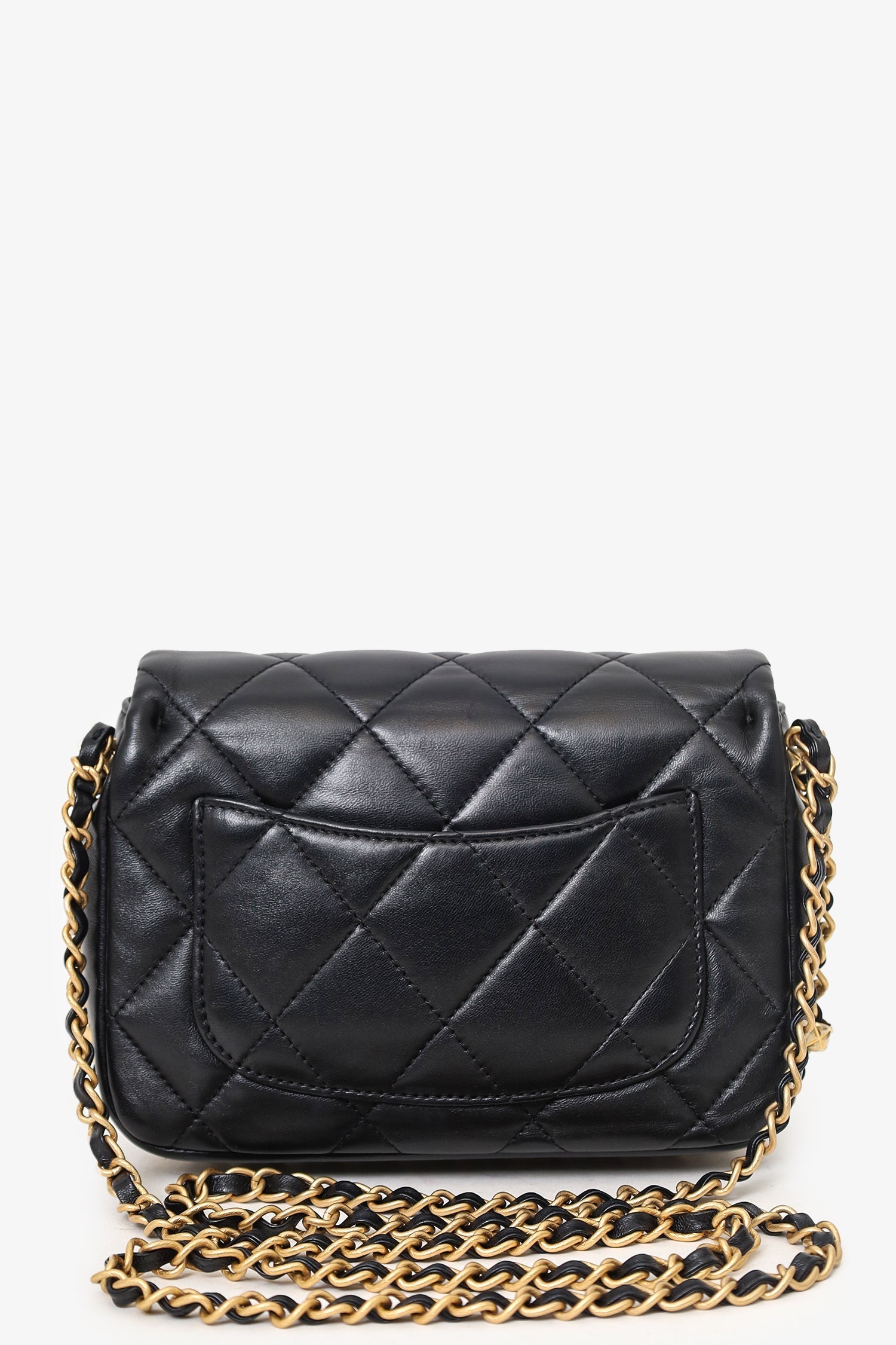 Chanel™ 2023 Black Quilted Lambskin Chain Around Mini Square Flap Bag