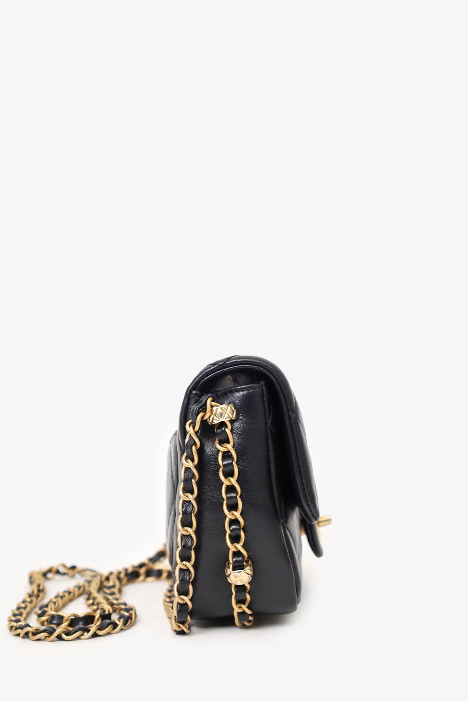 Chanel™ 2023 Black Quilted Lambskin Chain Around Mini Square Flap Bag