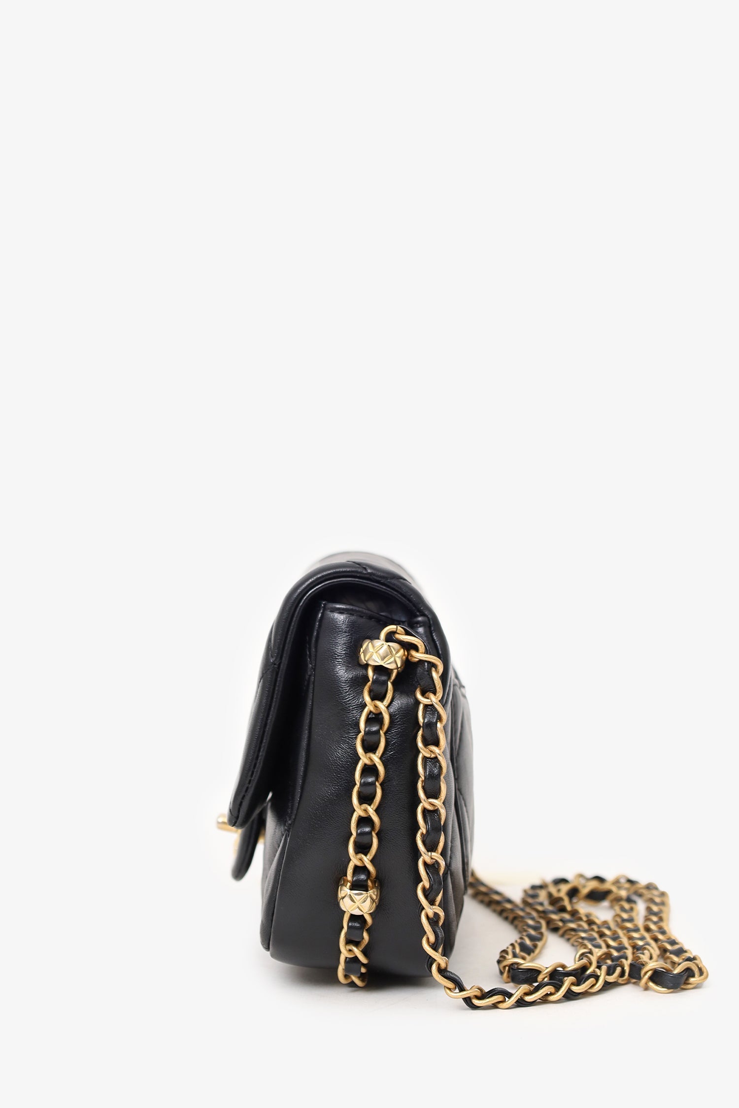 Chanel™ 2023 Black Quilted Lambskin Chain Around Mini Square Flap Bag