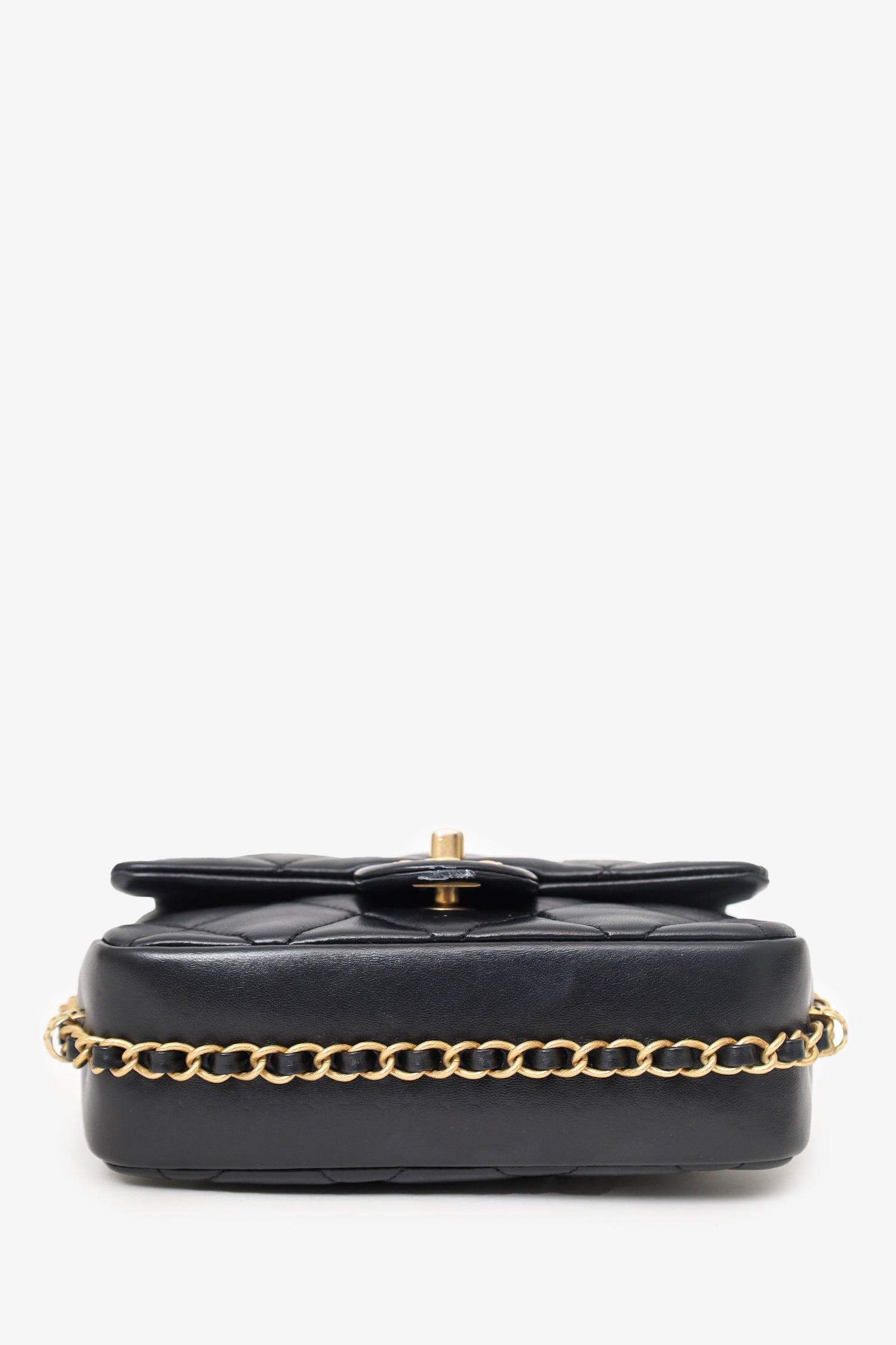 Chanel™ 2023 Black Quilted Lambskin Chain Around Mini Square Flap Bag