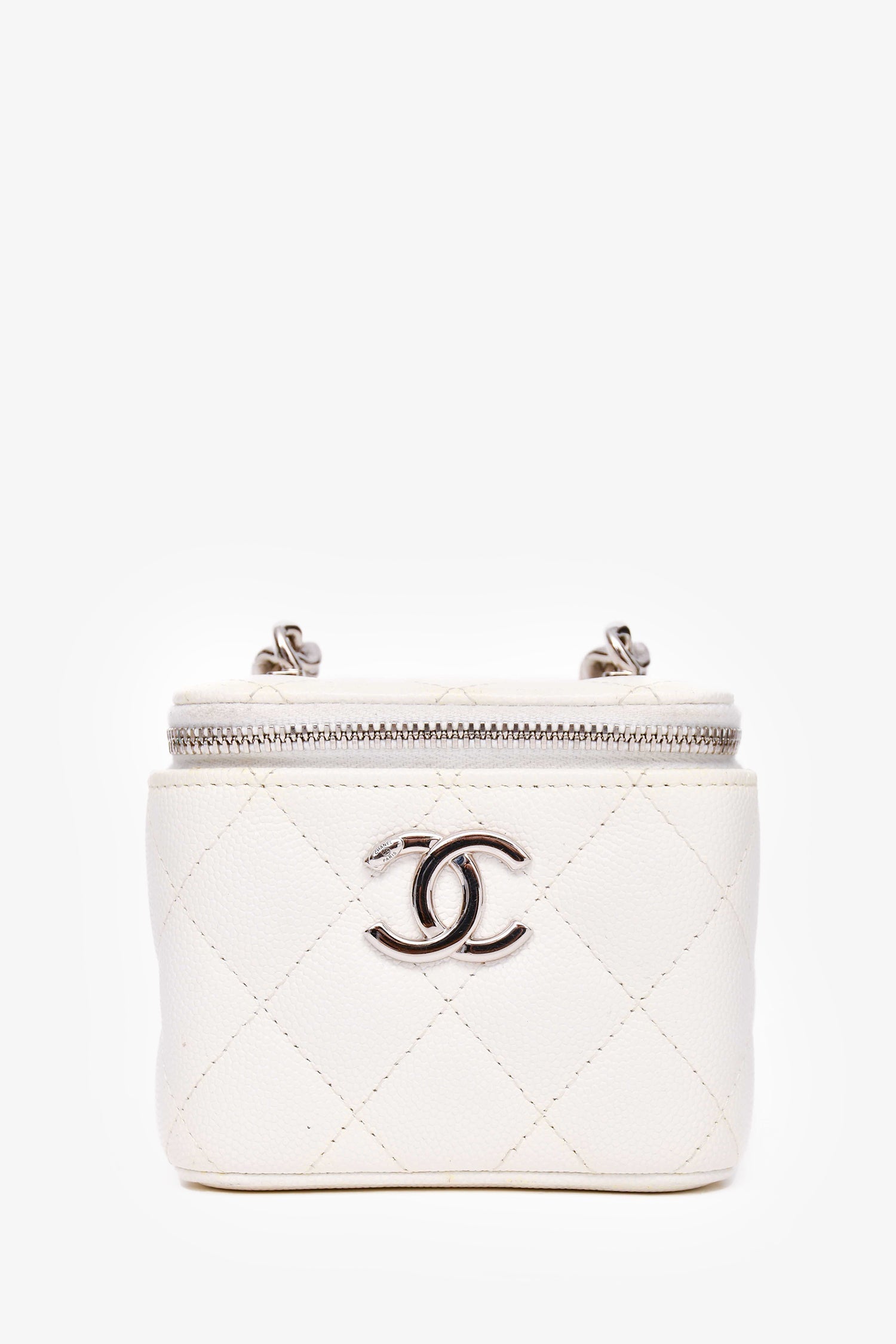 Chanel™ 2022 White Caviar Leather Mini Vanity Case (As Is)