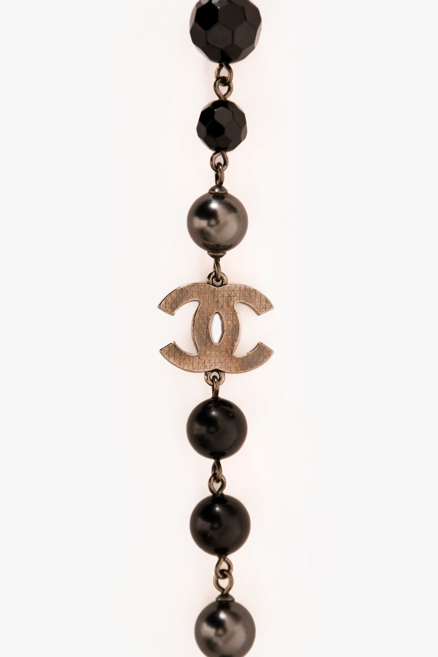 Chanel™ 2015 Black/Grey Faux Pearl CC Station Necklace