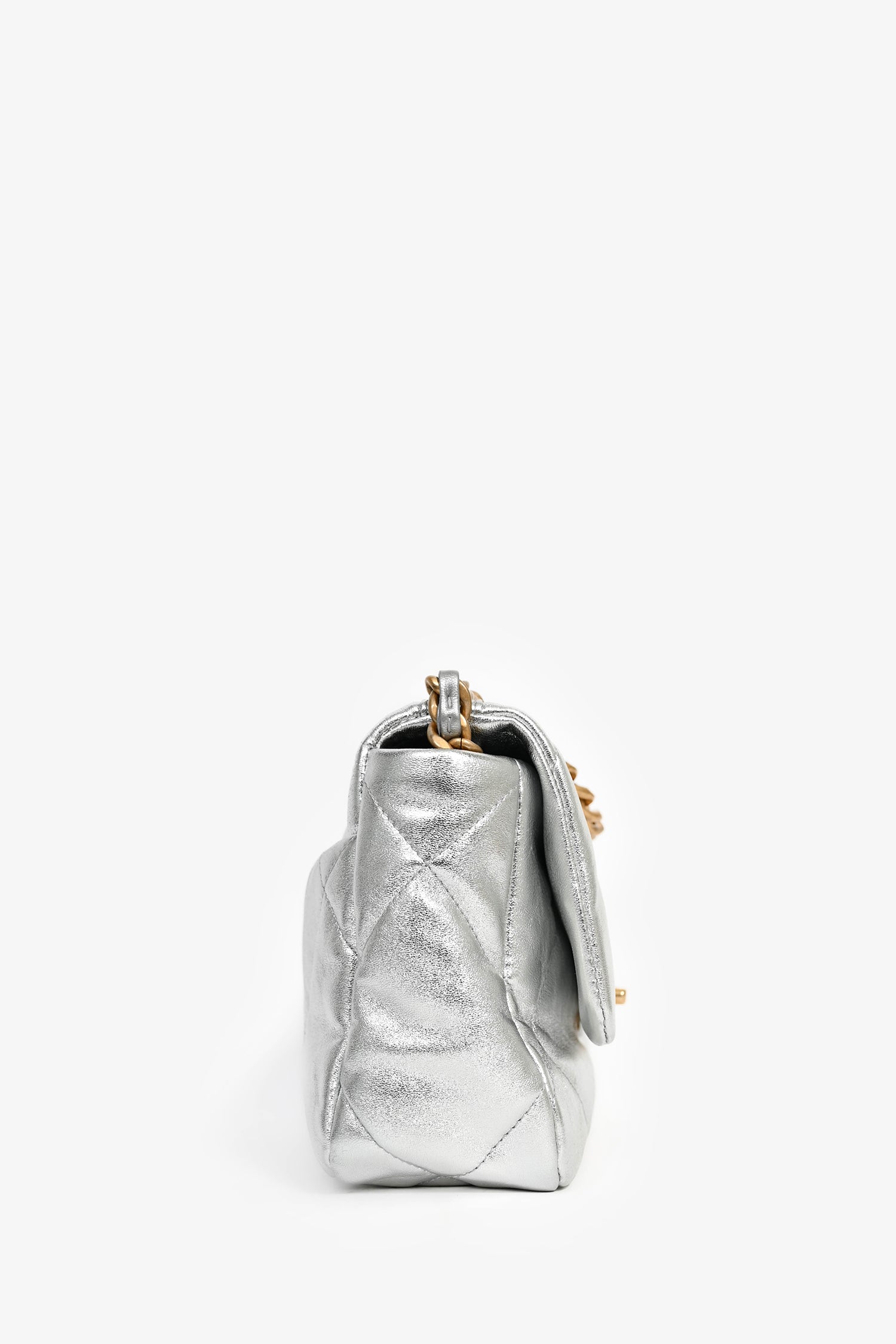 Chanel™ 2020 Silver Lambskin Medium 19 Flap Bag
