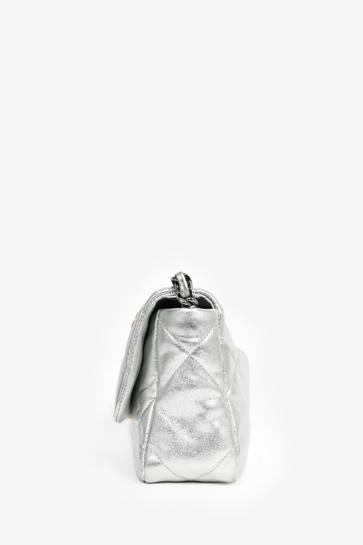 Chanel™ 2020 Silver Lambskin Medium 19 Flap Bag