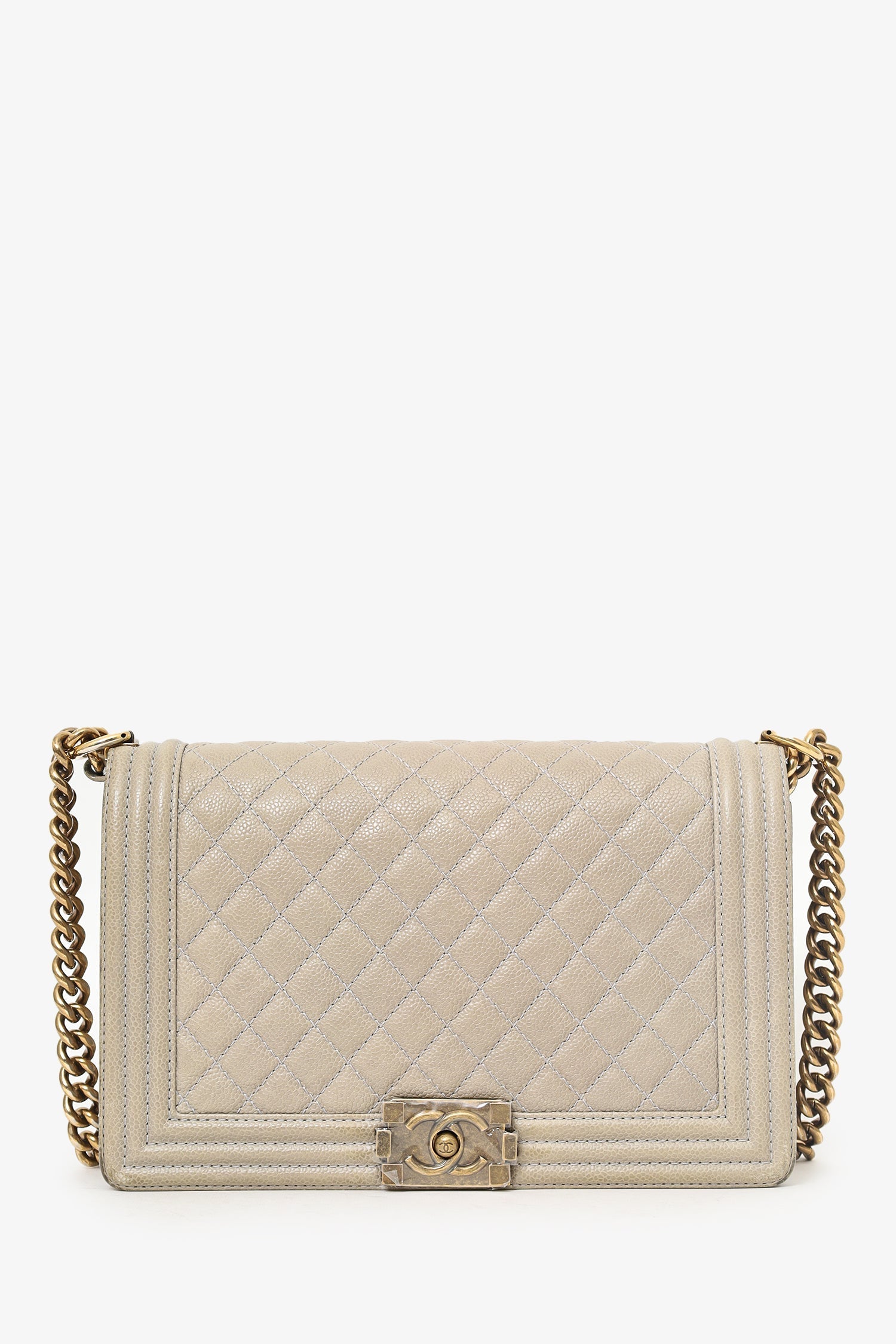 Chanel™ 2014 Taupe Caviar Quilted New Medium Boy Flap Bag (As Is)
