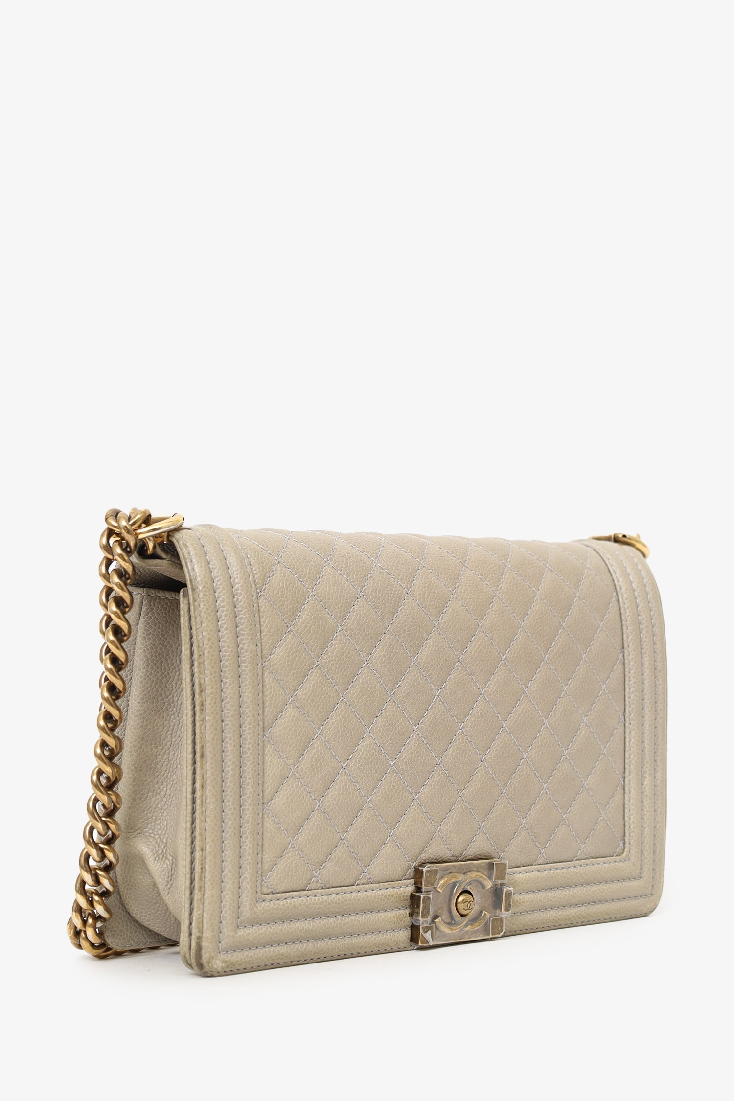 Chanel™ 2014 Taupe Caviar Quilted New Medium Boy Flap Bag (As Is)
