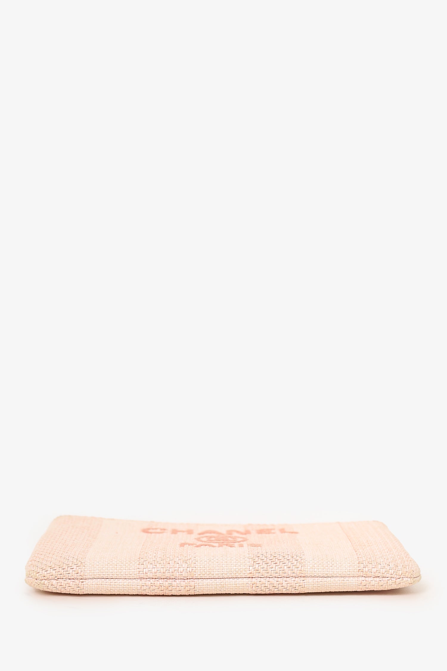 Chanel™ 2019-2020 Pink Interlocking CC Deauville Raffia O Case Mini Zip Pouch