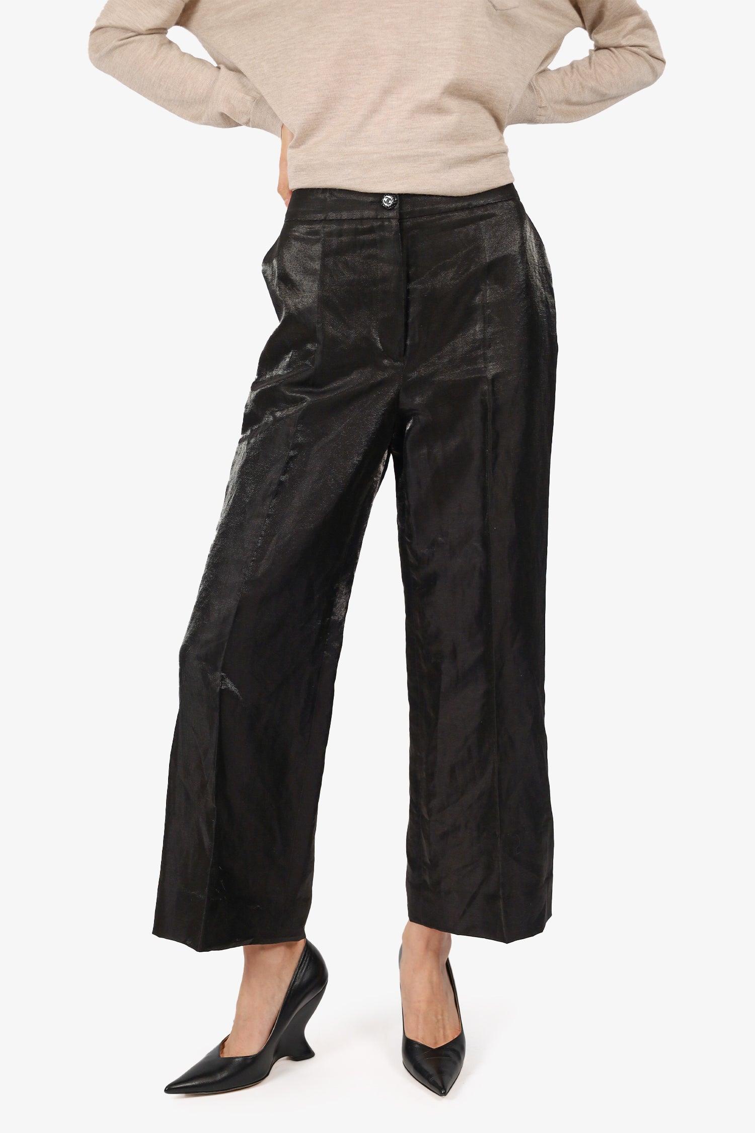 Chanel™ Black Linen Iridescent Pants Size 40 (As Is)