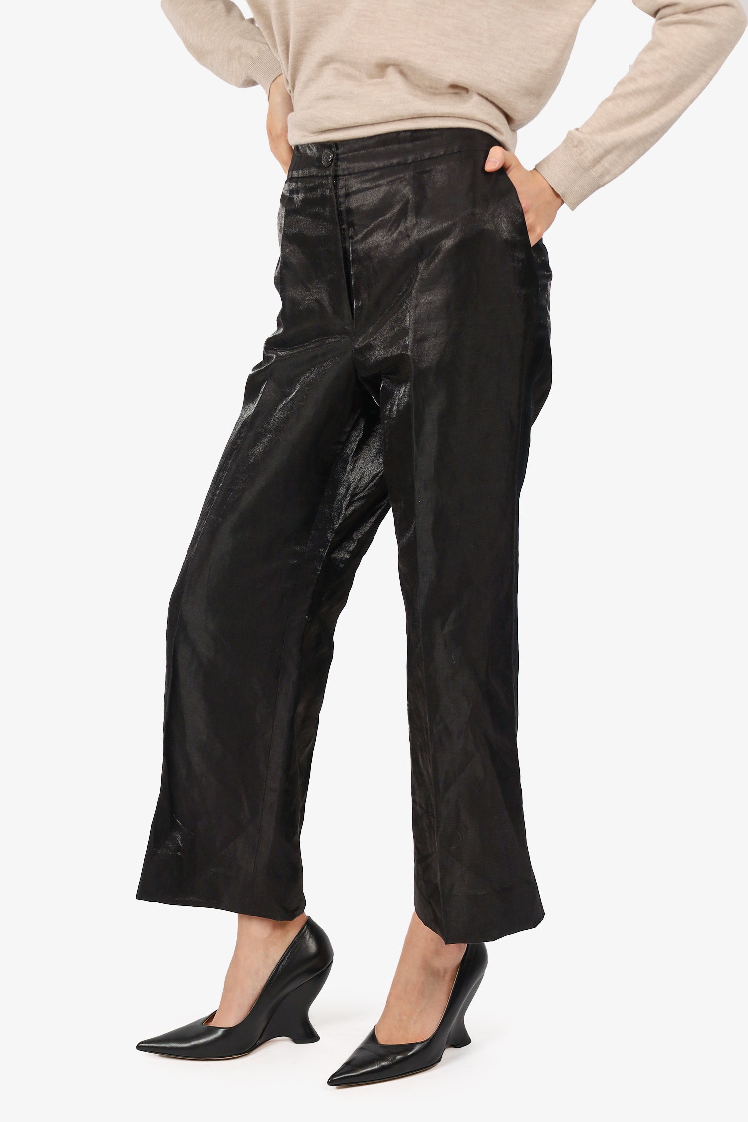 Chanel™ Black Linen Iridescent Pants Size 40 (As Is)