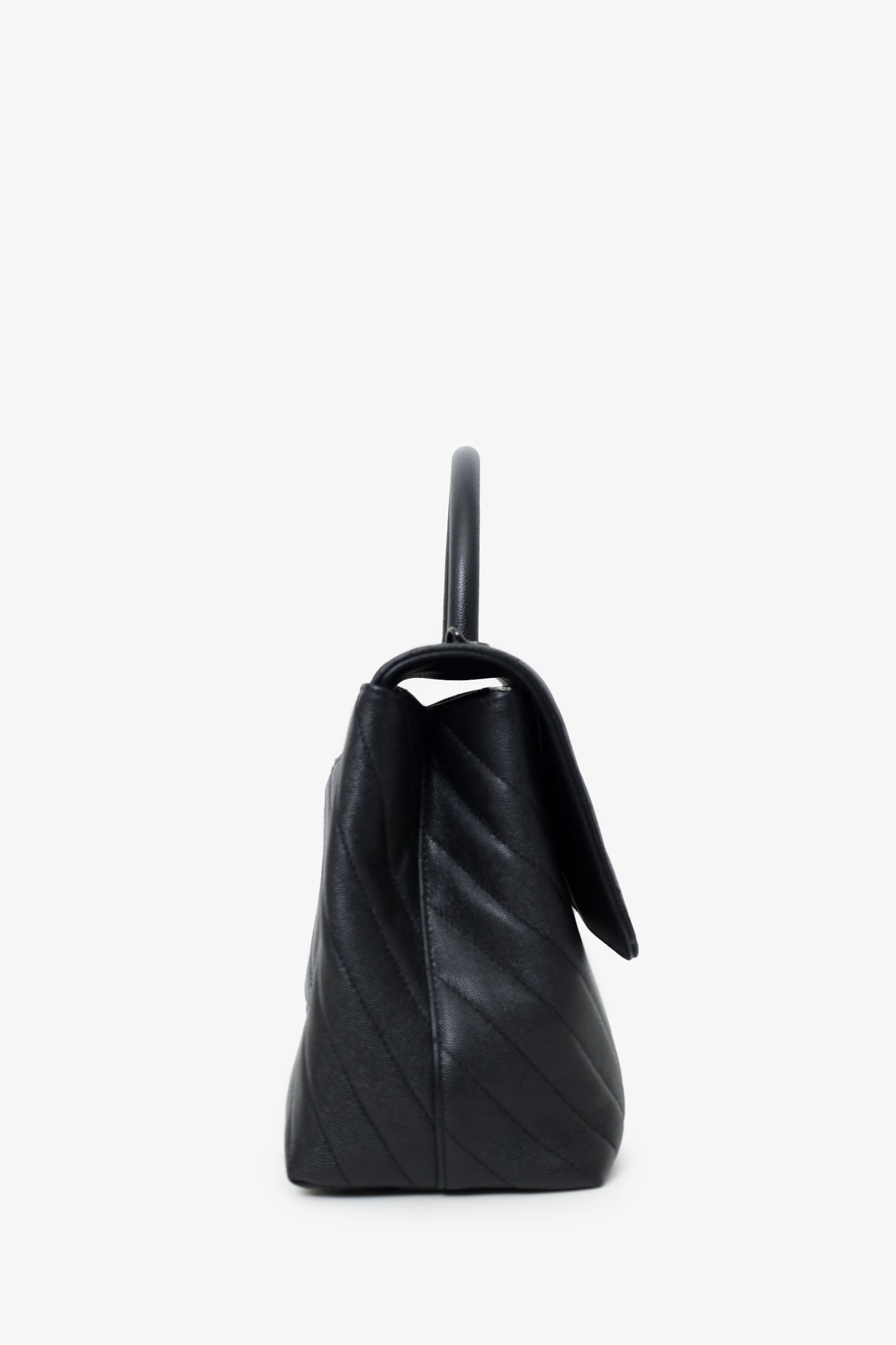 Chanel™ 2019-20 So Black Caviar Chevron Large Coco Handle with Strap