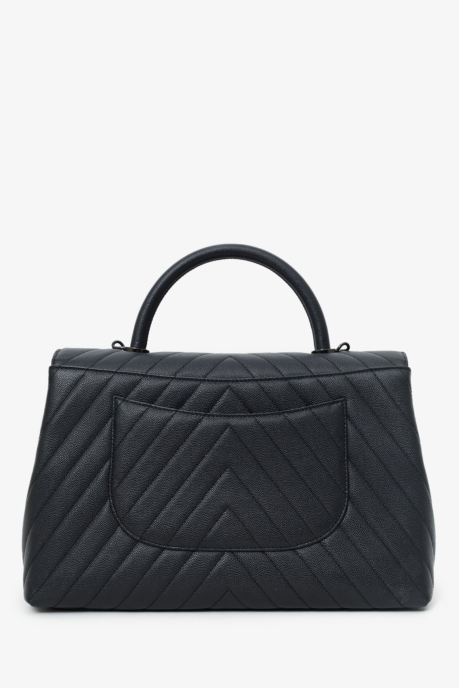 Chanel™ 2019-20 So Black Caviar Chevron Large Coco Handle with Strap
