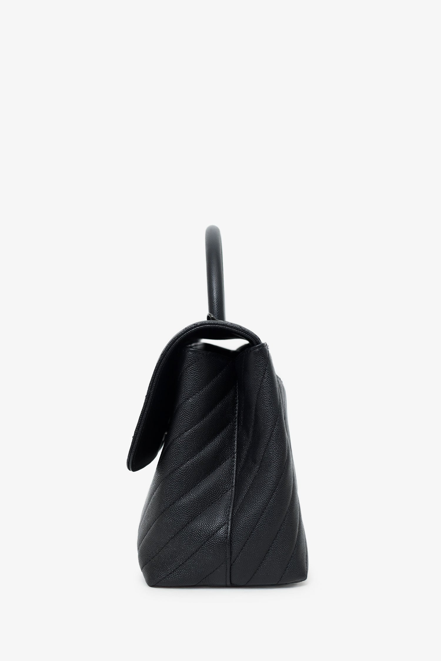 Chanel™ 2019-20 So Black Caviar Chevron Large Coco Handle with Strap