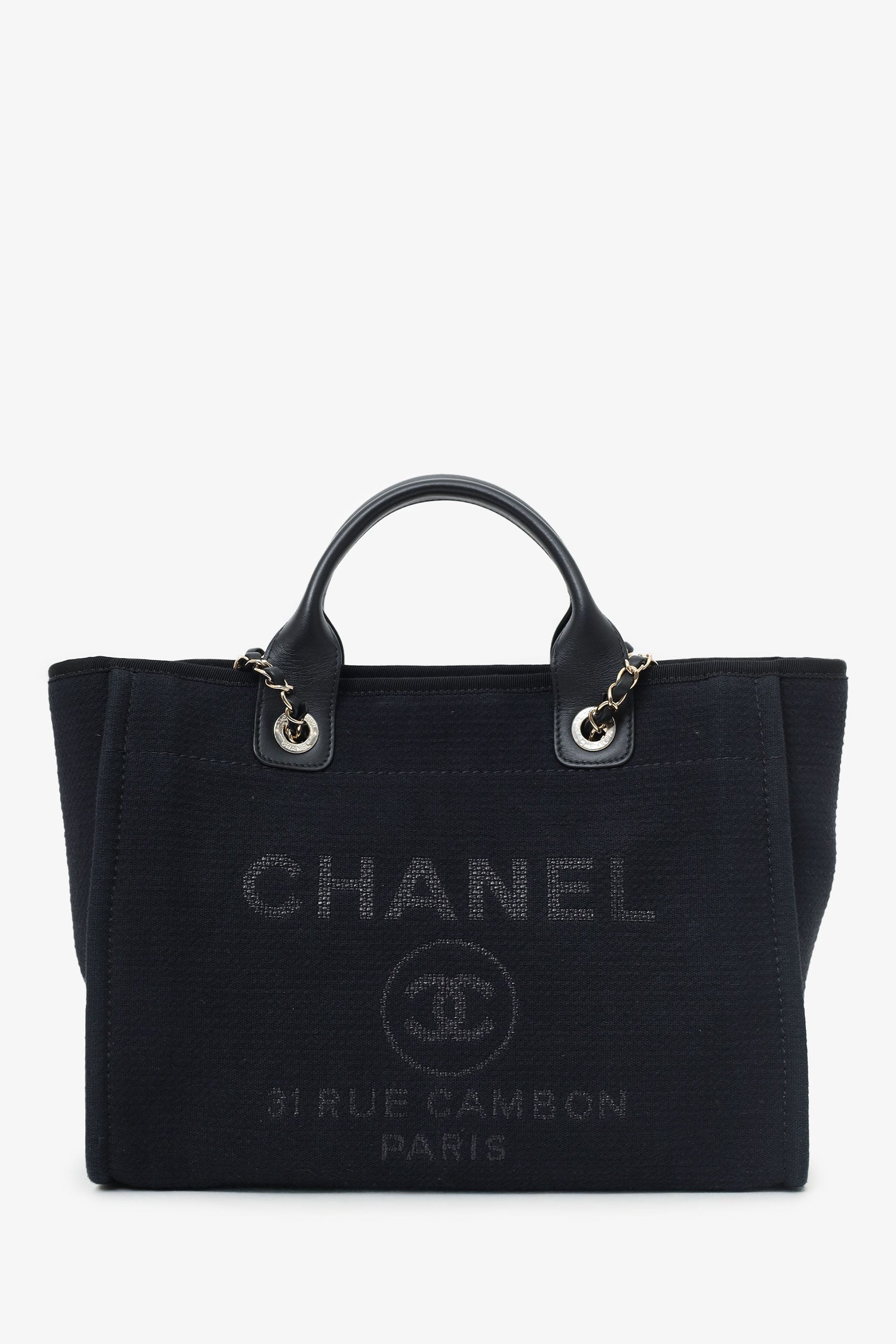 Chanel™ 2022 Black Canvas Small Deauville Shopping Tote