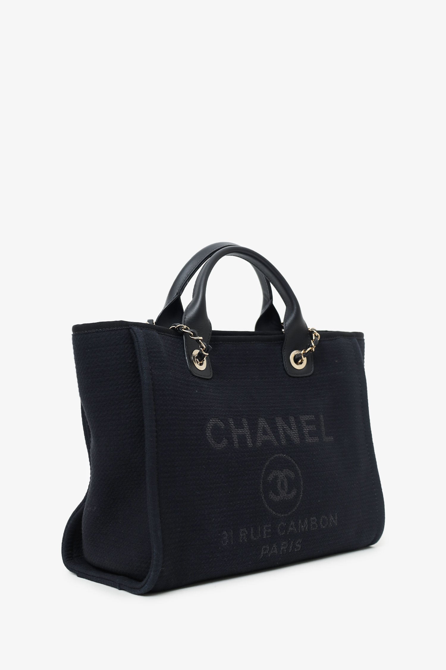 Chanel™ 2022 Black Canvas Small Deauville Shopping Tote