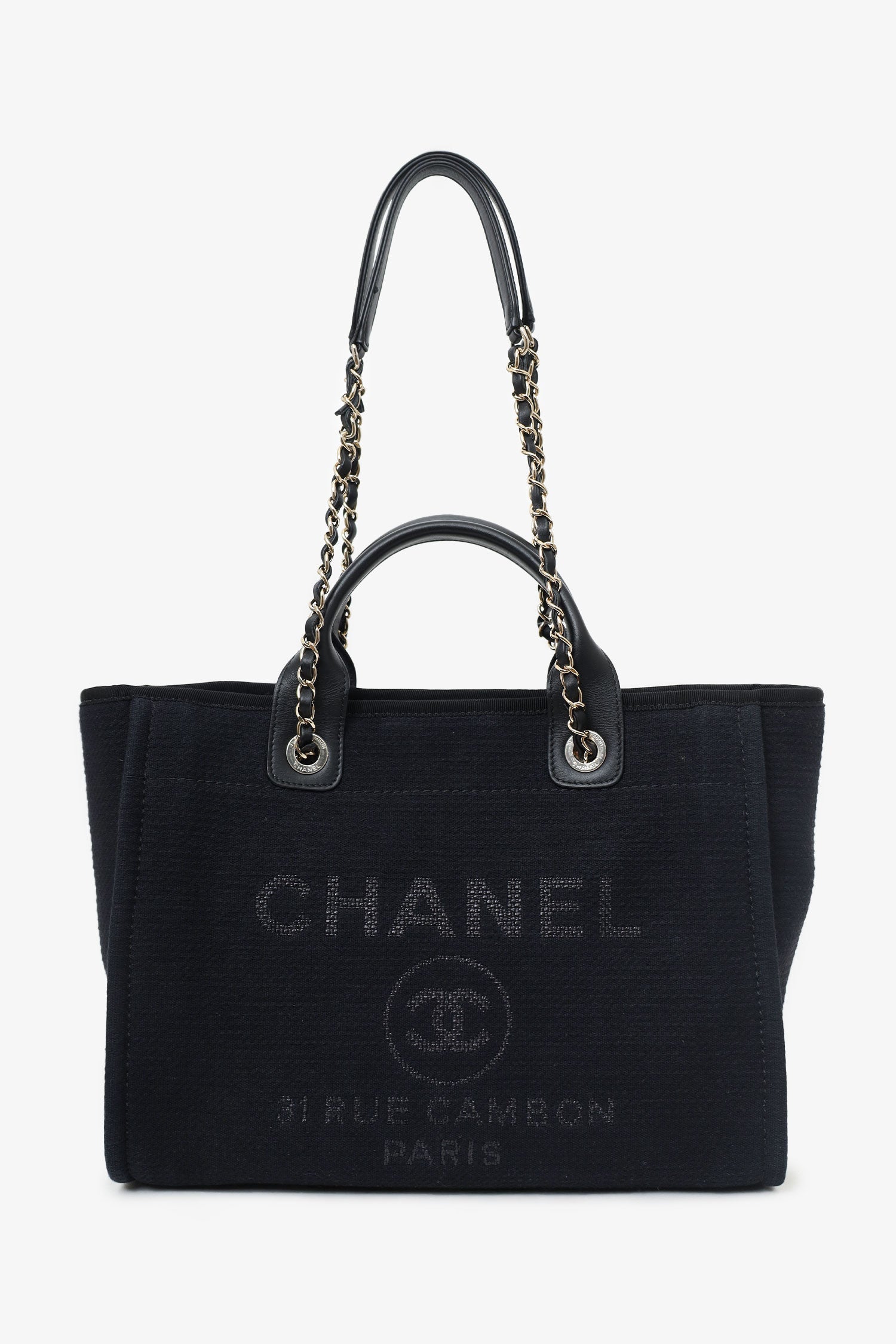 Chanel™ 2022 Black Canvas Small Deauville Shopping Tote