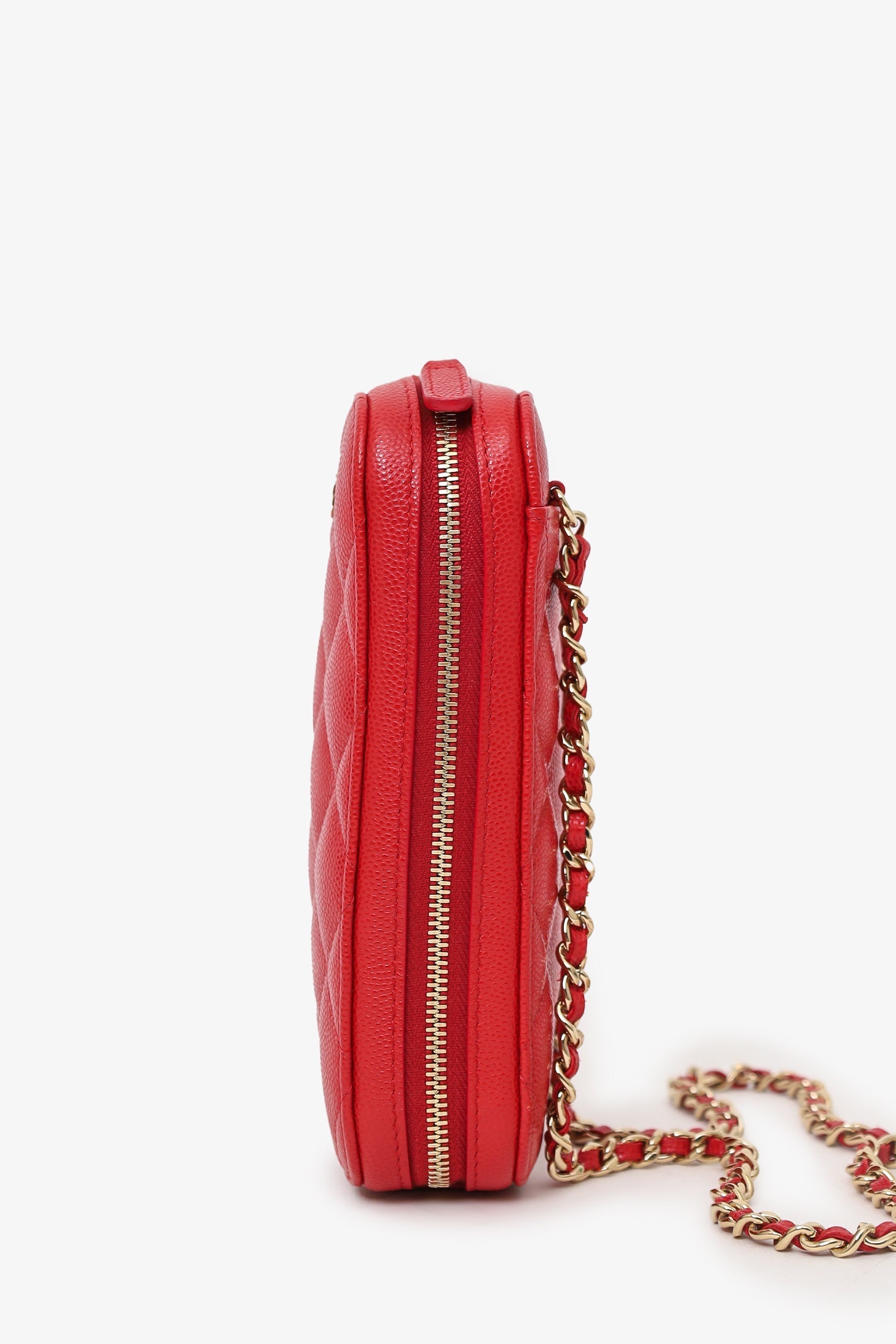 Chanel™ 2019 Red Caviar Vertical ZIP Around Phone Chain Bag