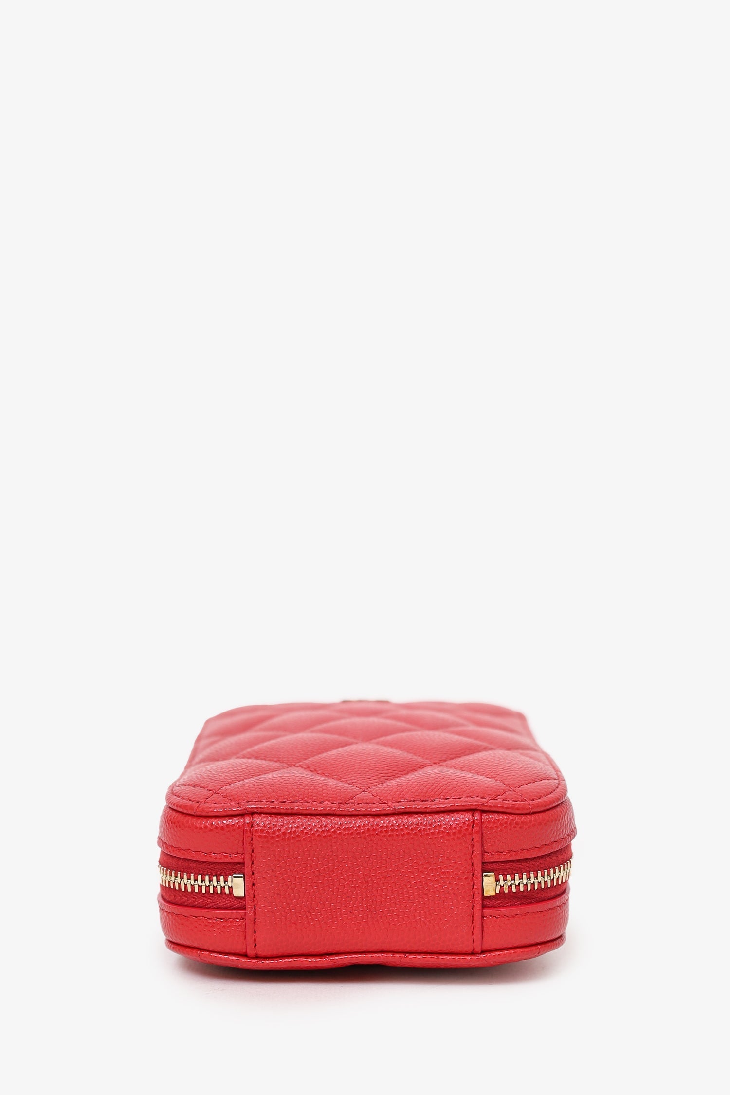 Chanel™ 2019 Red Caviar Vertical ZIP Around Phone Chain Bag