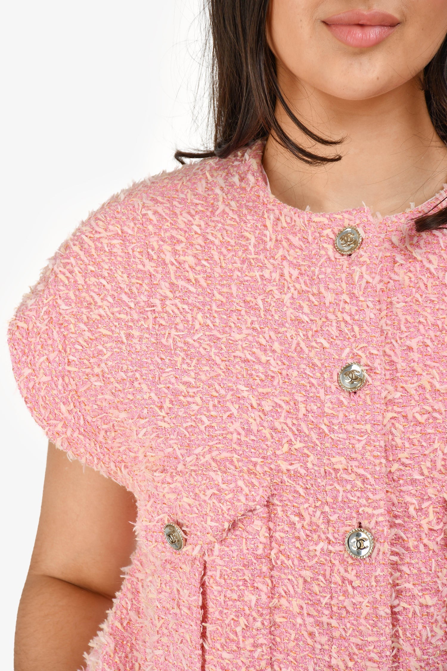 Chanel™ Short Sleeve Runway 2021 Pink Fantasy Tweed Vest Size 38